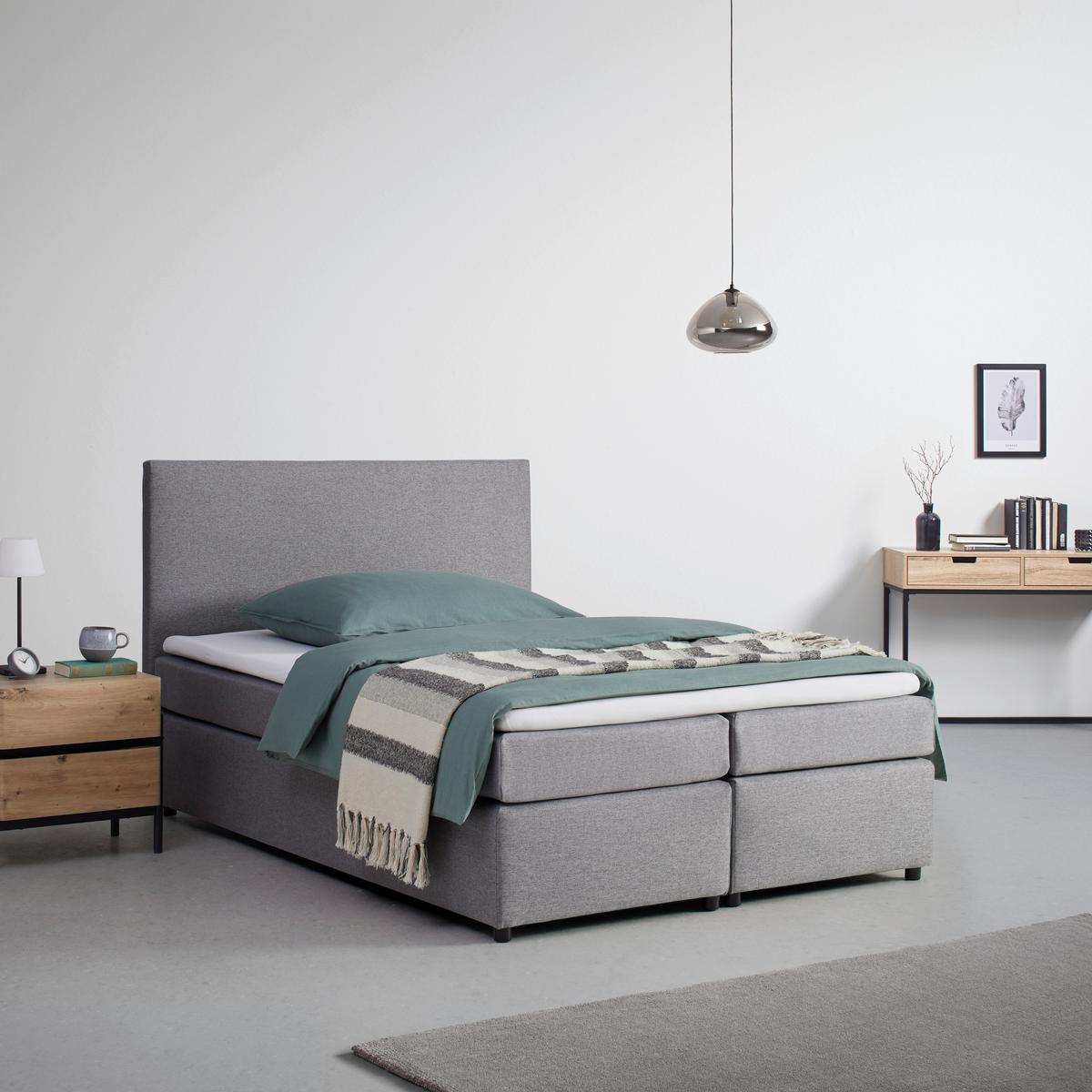 Postel boxpring s toperem, 140x200 cm, šedá - šedá/černá, Moderní, dřevo/textil (140/200cm) - Bessagi Home