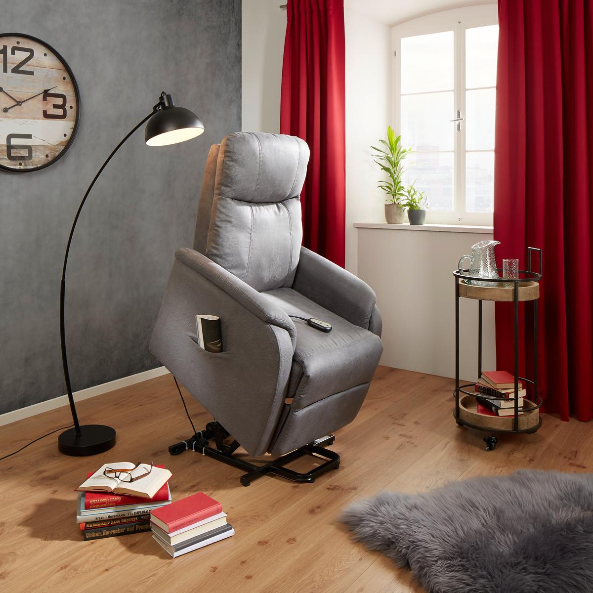 Relaxačné kreslo JOHNSY, sivá, pomoc pri vstávaní - sivá, Konventionell, kov/textil (73/110/94cm) - Mömax