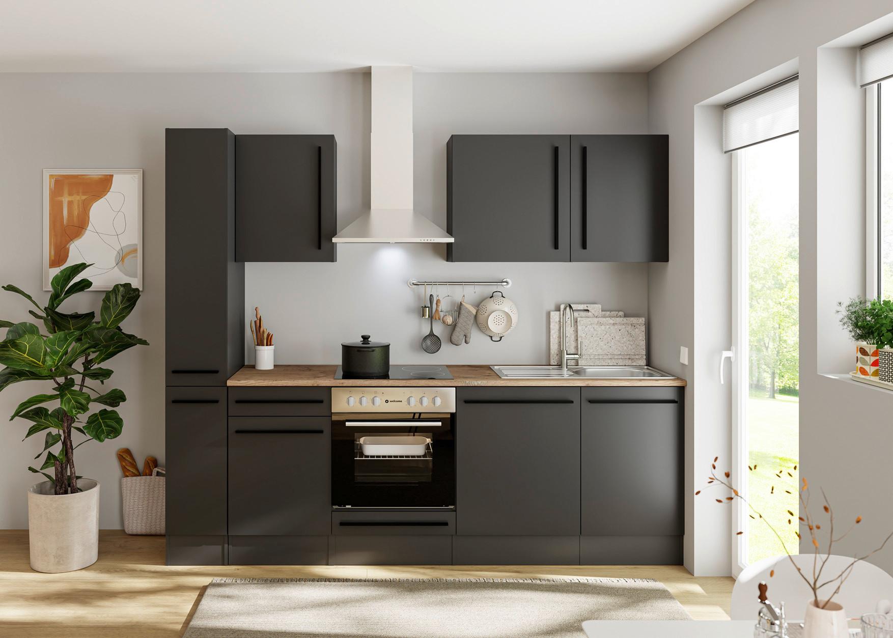 Küchenblock Jazz 8 250 Schwarz B: 250 cm - Eichefarben/Schwarz, LIFESTYLE, Holzwerkstoff (250cm) - P & B