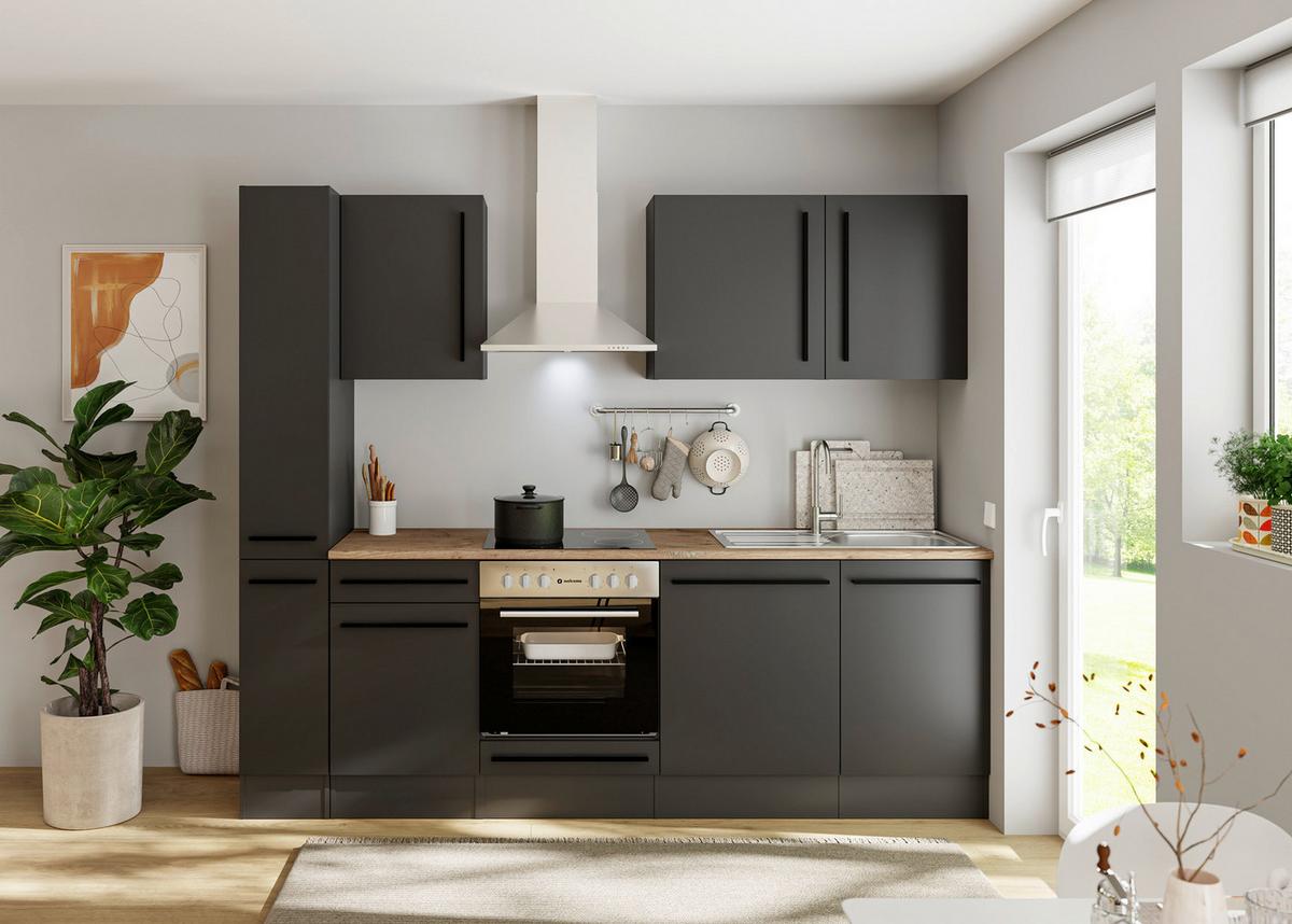 Küchenblock Jazz 8 250 Schwarz B: 250 cm - Eichefarben/Schwarz, LIFESTYLE, Holzwerkstoff (250cm) - P & B