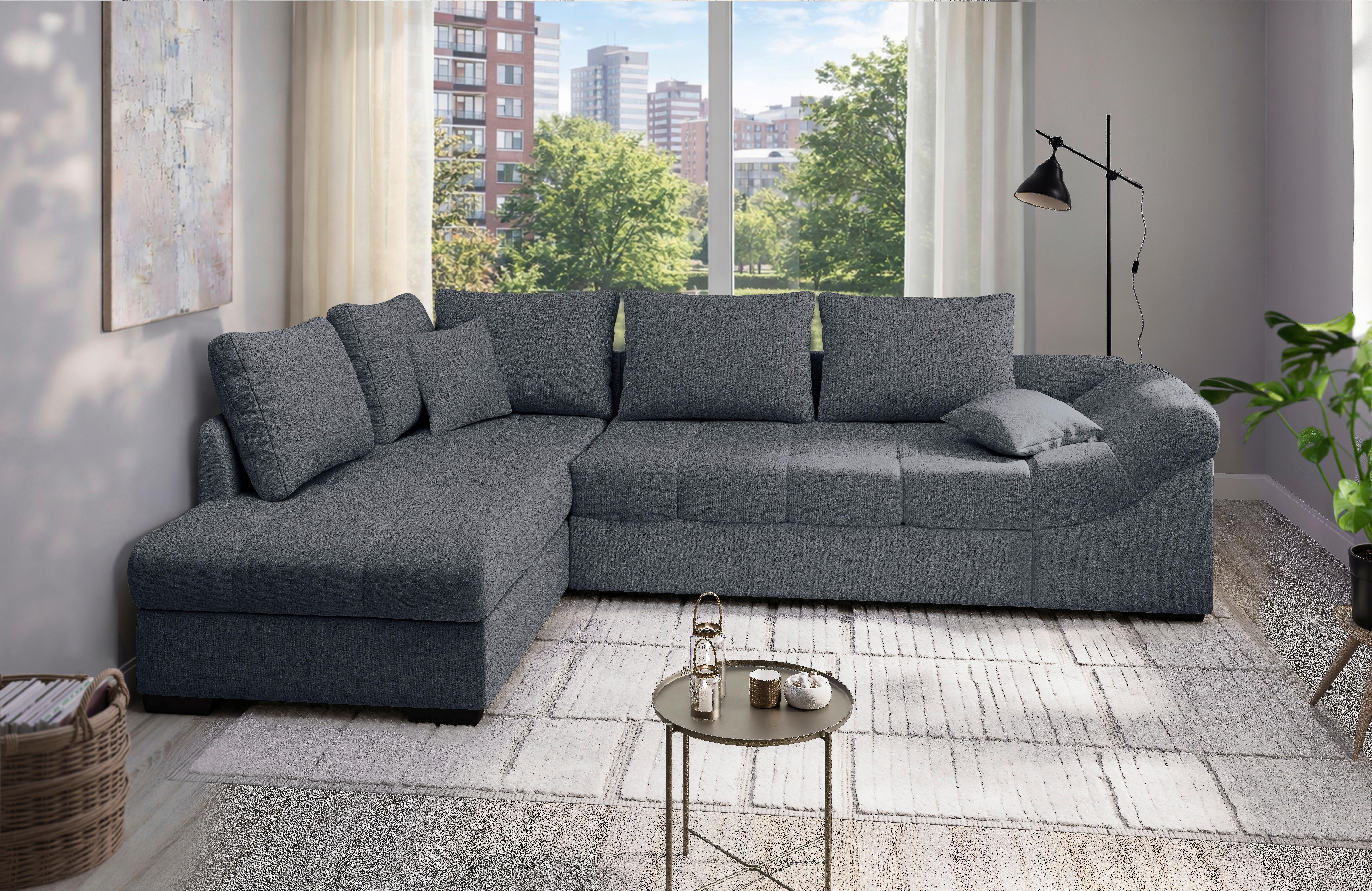 Eckschlafsofa Alvito Anthrazit S: 202x298 Cm - Anthrazit/Schwarz, MODERN, Textil (202/298cm) - MID.YOU