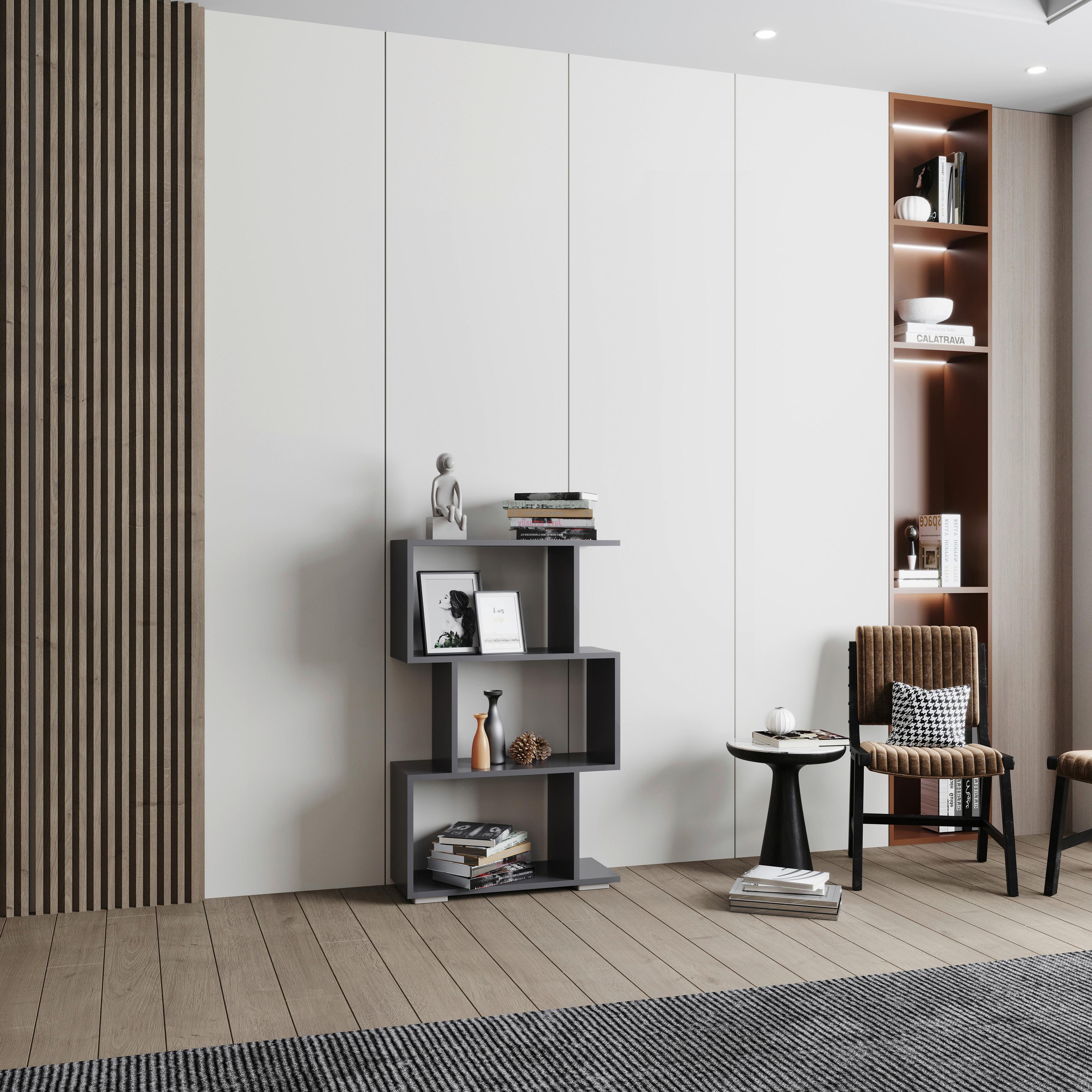 Regal Palusa Anthrazit B: 60 cm - Anthrazit/Silberfarben, Design, Holzwerkstoff (60/97/24cm) - MID.YOU