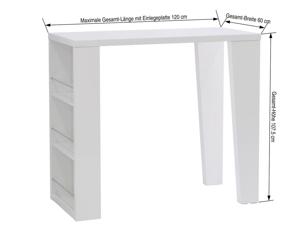 Bartisch Lyon 120x107x60 cm Mdf Weiß Hochglanz 3 Ablagen - Weiß Hochglanz, KONVENTIONELL, Holzwerkstoff/Metall (120/107/60cm)