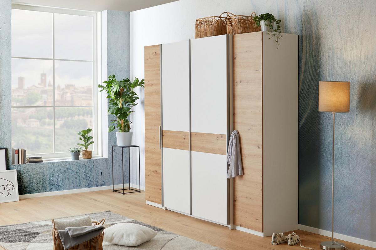 Drehtürenschrank B: 215 cm Fabio Weiß/Eiche Artisan Dekor - Weiß/Eiche Artisan, KONVENTIONELL, Holzwerkstoff (215/215/62cm)