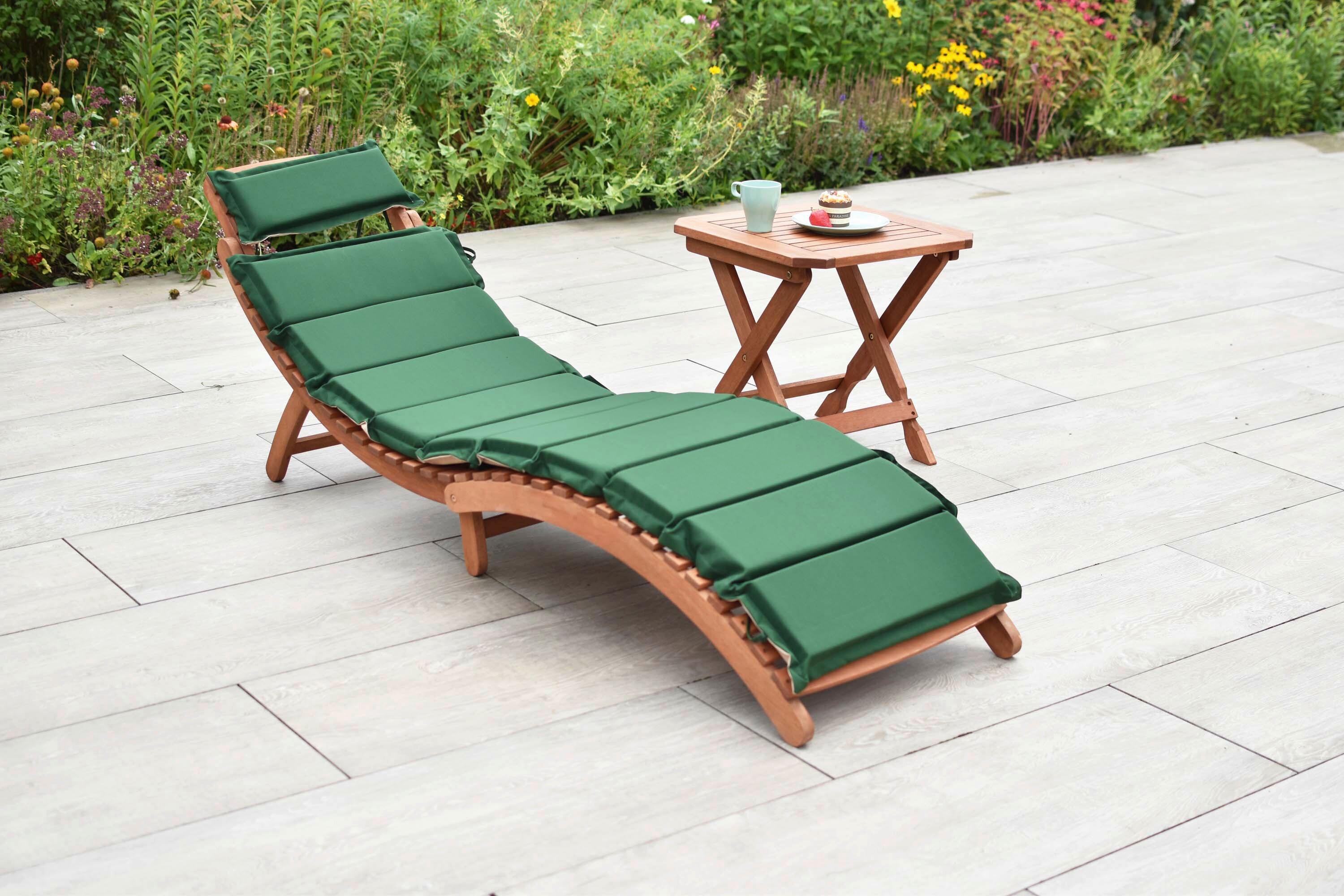 Gartenliege Holz inkl. Auflage Grün - Eukalyptusholzfarben/Beige, KONVENTIONELL, Holz/Textil - Gardenson