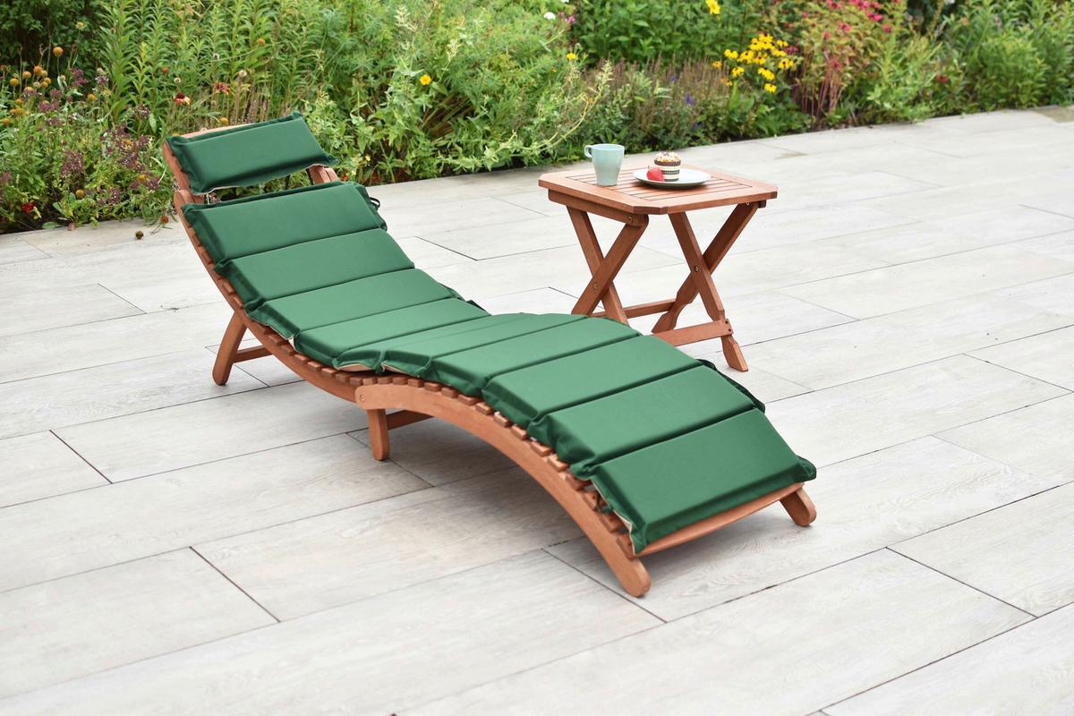 Gartenliege Holz inkl. Auflage Grün - Eukalyptusholzfarben/Beige, KONVENTIONELL, Holz/Textil - Gardenson