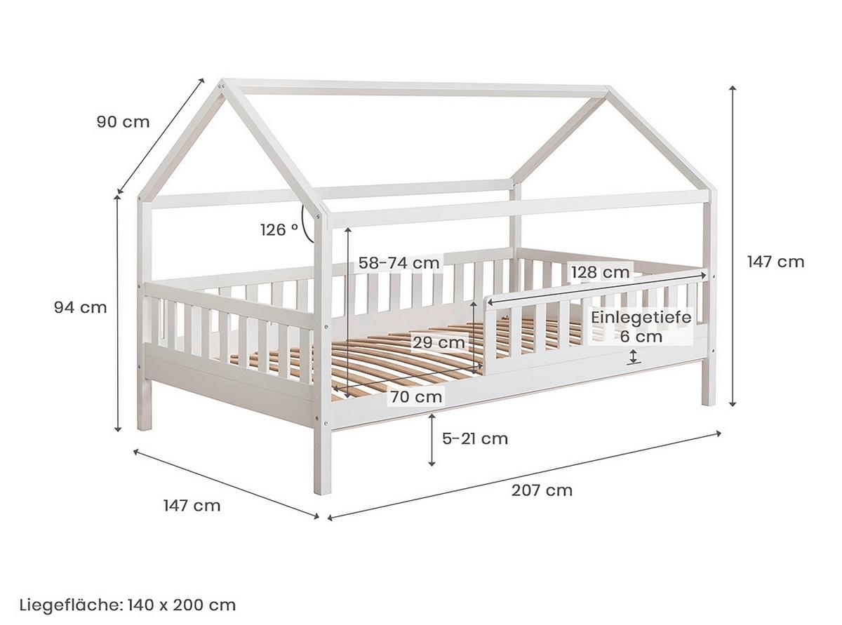 Hausbett Kim Weiß/Altrosa 140x200cm - Altrosa/Weiß, MODERN, Holz/Textil (140/200cm) - Livetastic
