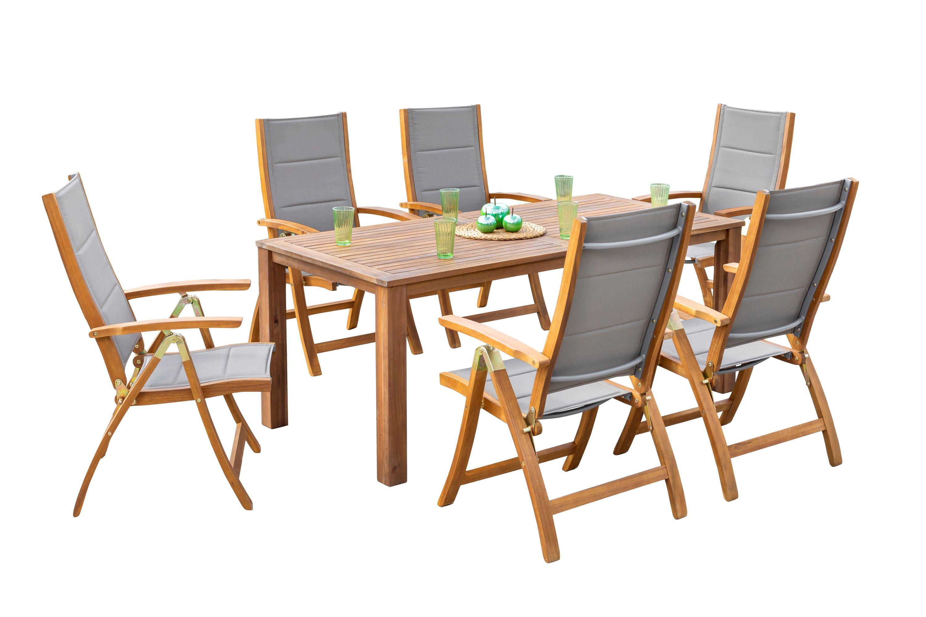 Gartentischgruppe aus Akazienholz und Textil