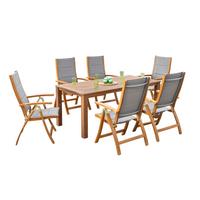 Gartenmöbel Set 7-Tlg. Acapulco Akazie/Textil - Grau/Akaziefarben, ROMANTIK / LANDHAUS, Holz/Textil - Gardenson