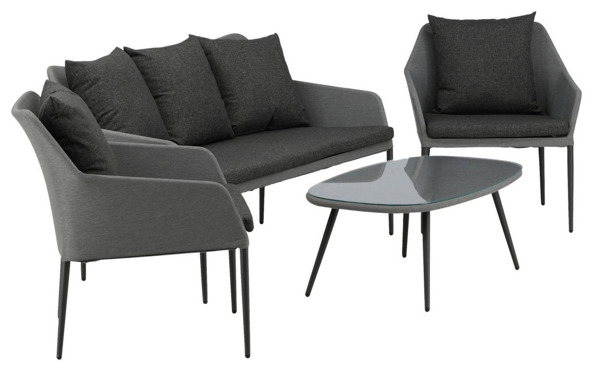 Loungegarnitur Spoga - Schwarz/Grau, KONVENTIONELL, Textil/Metall - Gardenson