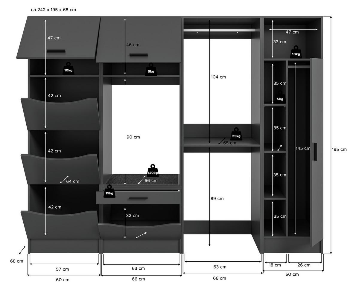 Prádelna Free Antracit - antracitová, Basics, kompozitní dřevo (242/195/68cm) - MID.YOU