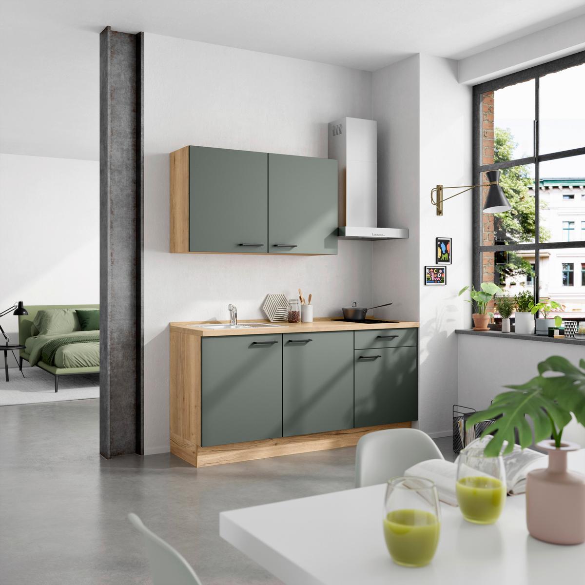 Küchenleerblock Easytouch Low-Line, L1 Rechts - Dunkelgrün/Eichefarben, MODERN, Holzwerkstoff (180cm) - Nobilia