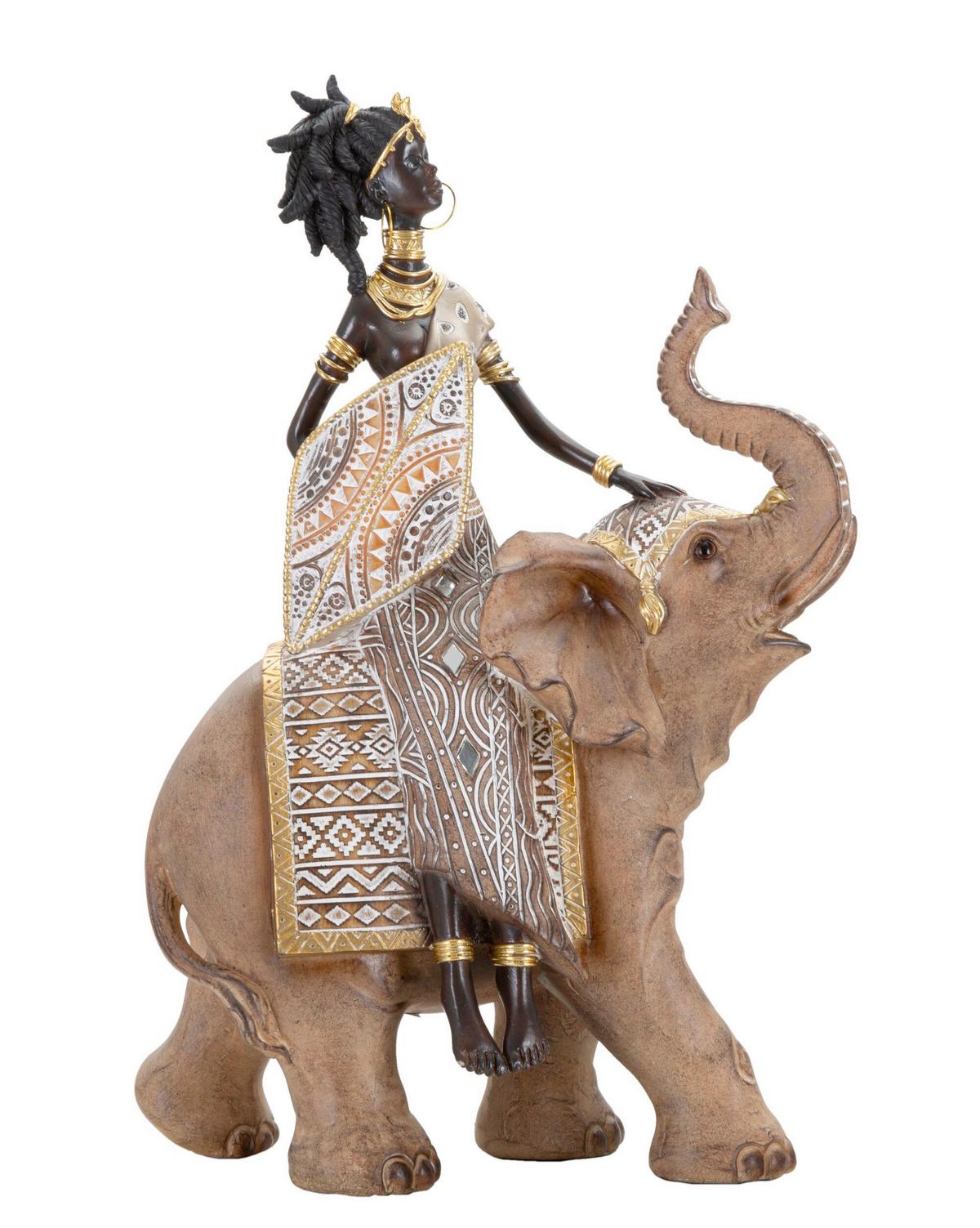 Skulptur Masai With Elephant Multicolor B: 22,5 cm - Multicolor, Basics, Kunststoff (22.5/32.5/12cm)