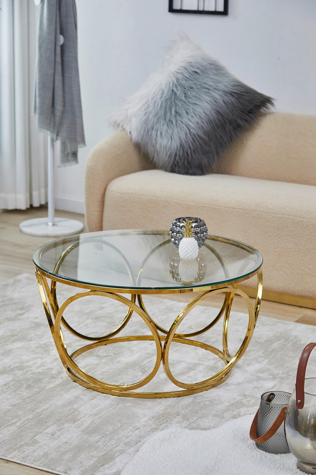 Couchtisch Goldfarben D: 80 Cm - Klar/Goldfarben, Design, Glas/Metall (80/80/40cm) - Livetastic