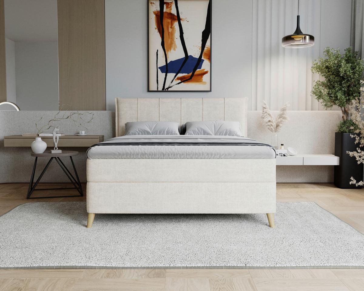 Americká posteľ VELORIA 140x200, béžová - prírodná farba/béžová, Konventionell, drevo/textil (140/200cm) - Mömax