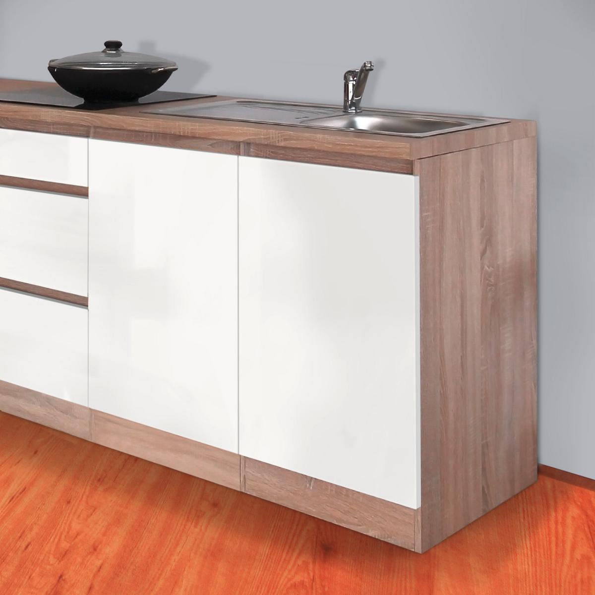 Küchenzeile Premium mit Geräten 270 cm Weiß/Eiche Dekor Modern - Eichefarben/Weiß, MODERN, Holzwerkstoff (270cm) - Respekta