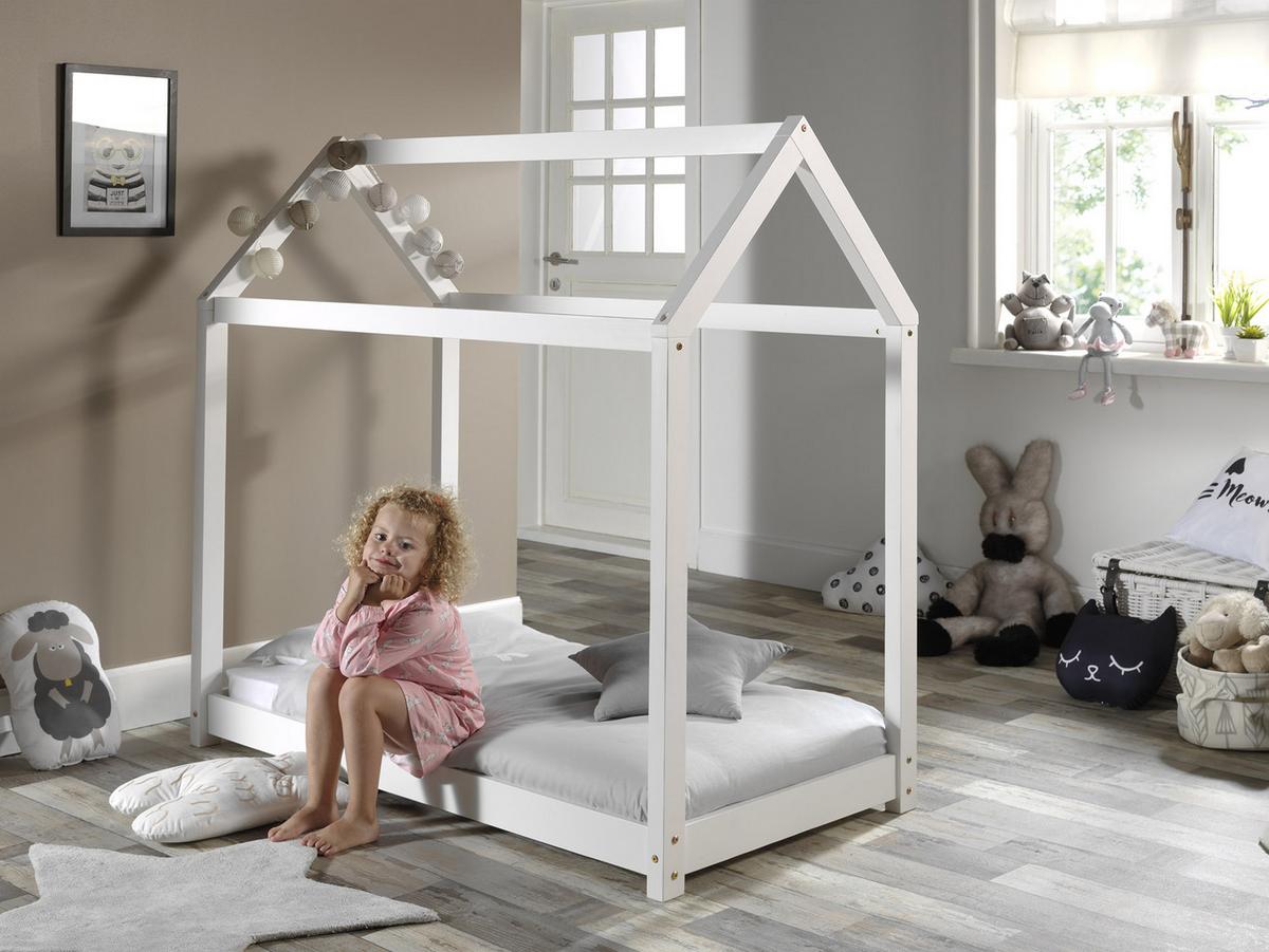 Hausbett Cabane 70x140 Cm Kiefer Echtholz Weiß - Weiß, MODERN, Holz (70/140cm) - Vipack