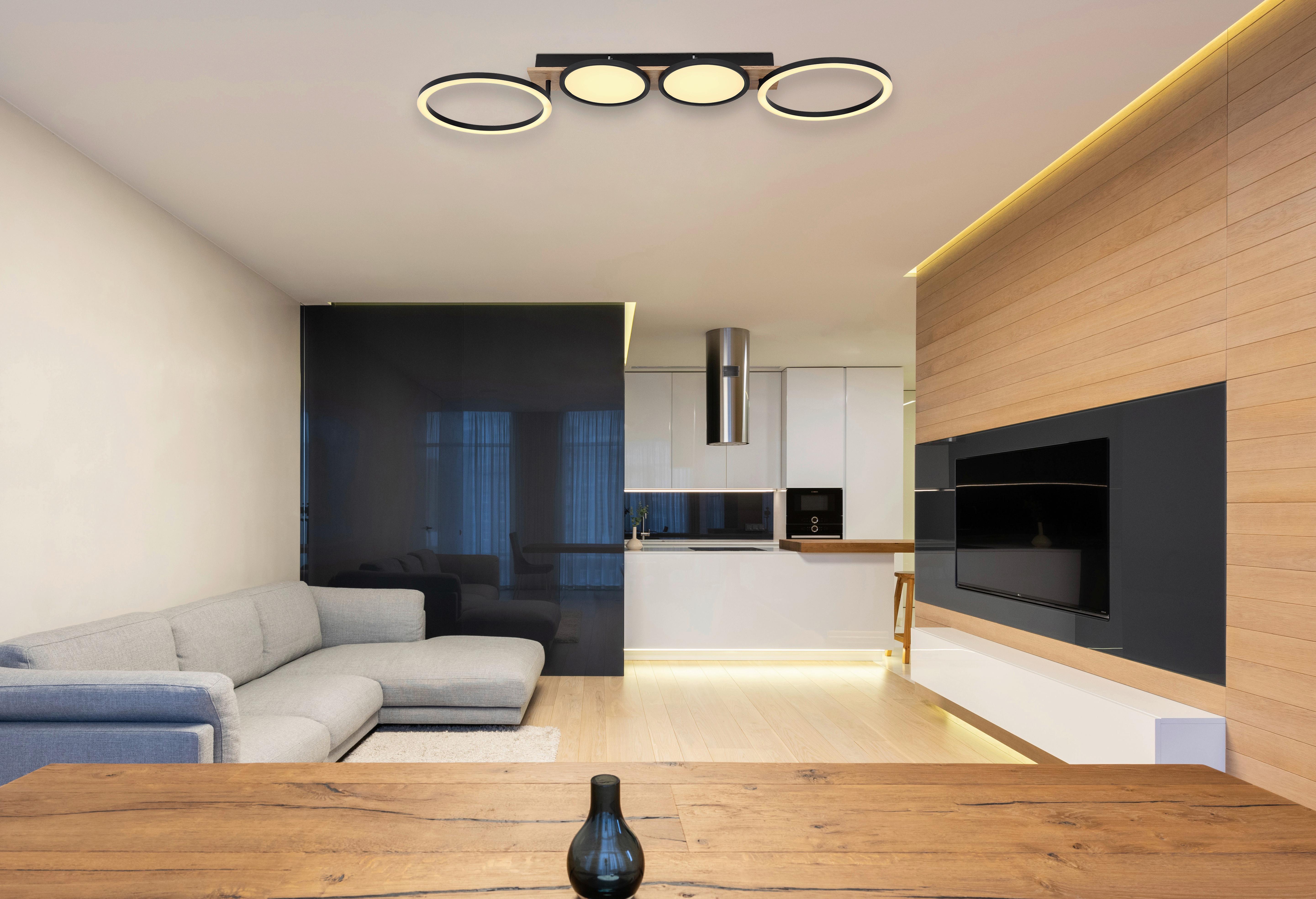LED-Deckenleuchte 67282-38 - Dunkelbraun/Opal, Design, Holzwerkstoff/Kunststoff (108,5/30/11cm) - Globo