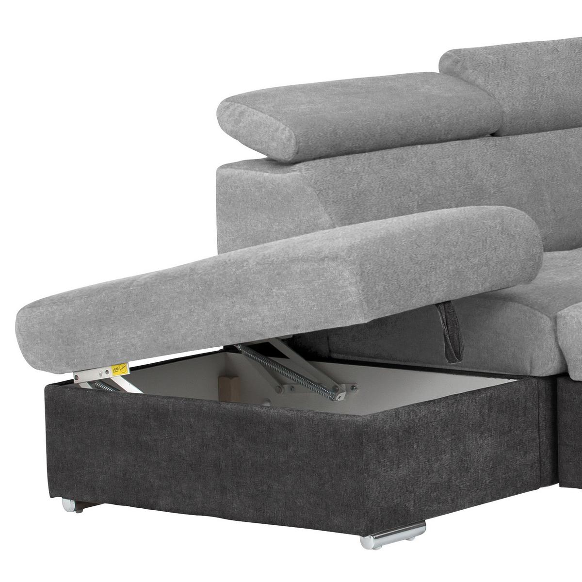Ecksofa Mit Schlaffunktion Antero Und Bettkasten Hellgrau - Chromfarben/Silberfarben, Design, Textil (216/262cm) - Livetastic