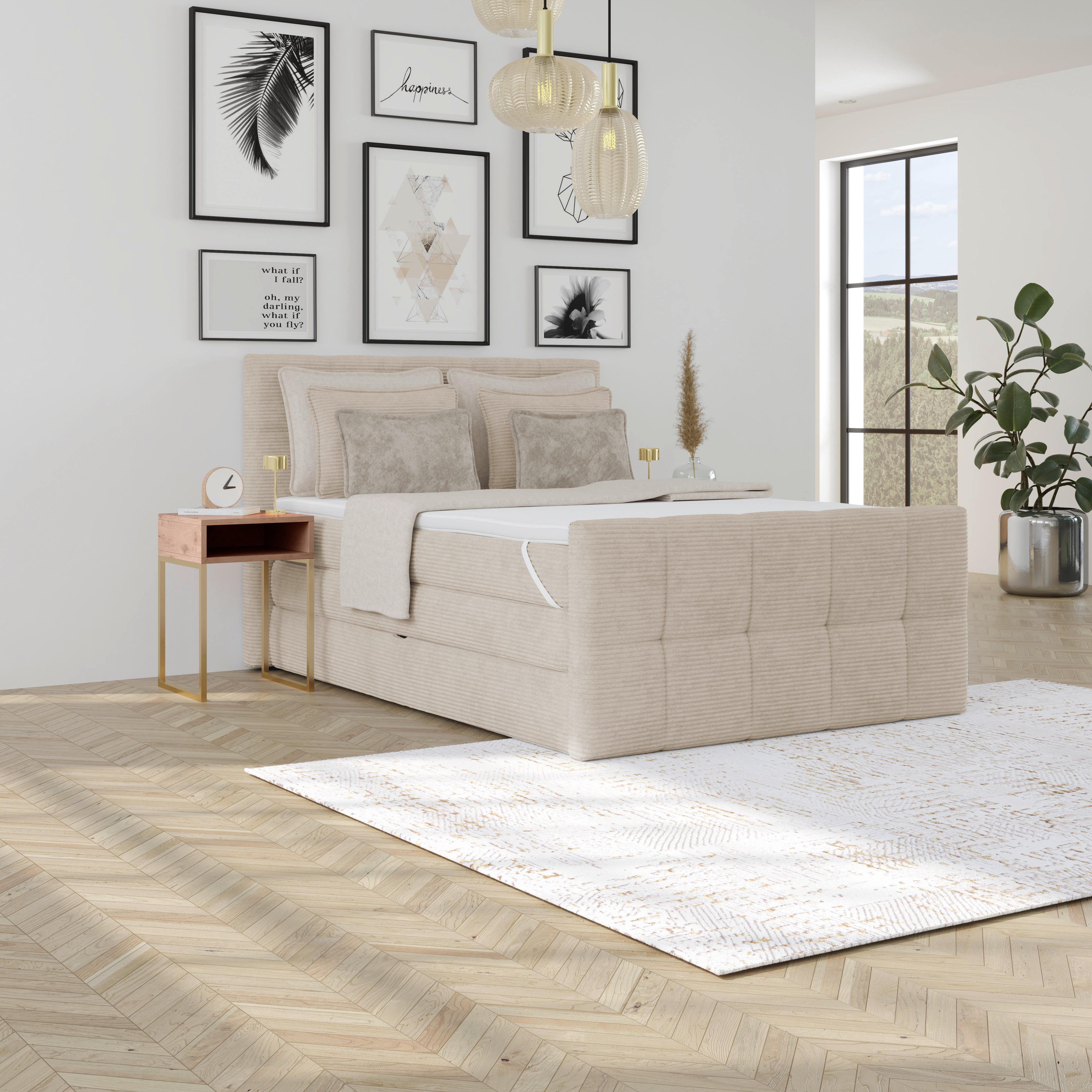Boxspringbett mit Topper 140x200 Medino - Beige, KONVENTIONELL, Holz/Holzwerkstoff (140/200cm) - Luca Bessoni