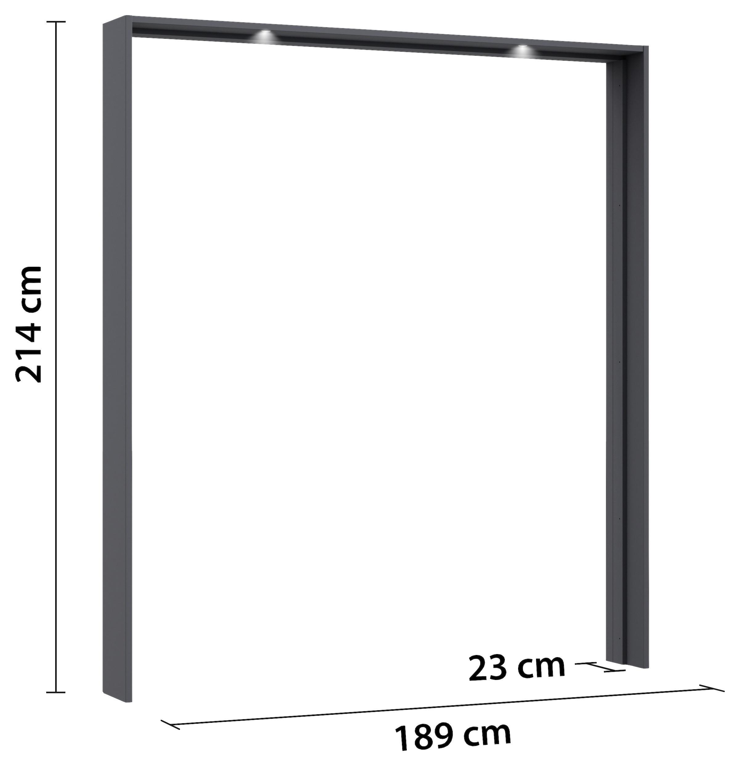 Paspartový rám s osvetlením sivá metalická, pre š. 180 cm - sivá, Konventionell, kompozitné drevo (189/214/23cm)