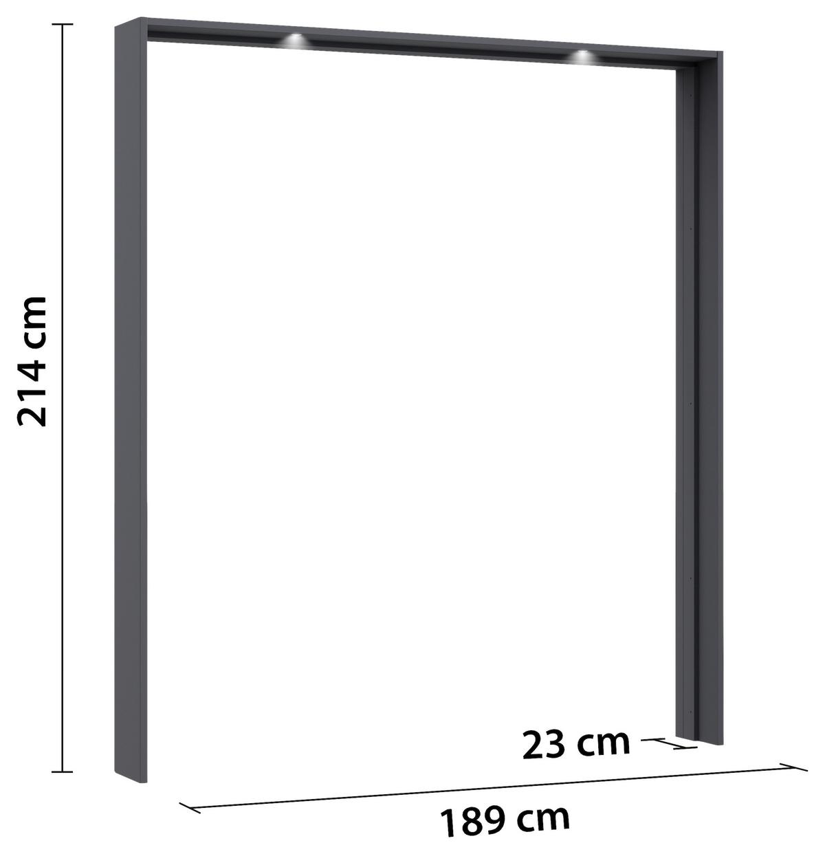 Paspartový rám s osvetlením sivá metalická, pre š. 180 cm - sivá, Konventionell, kompozitné drevo (189/214/23cm)
