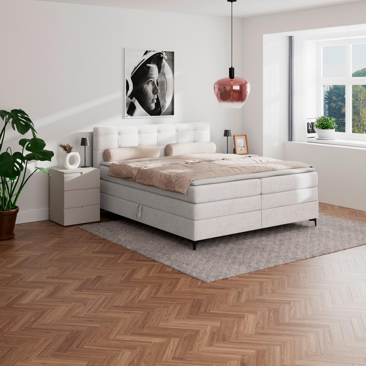 Boxspringbett MITTO Champagner 200x200 cm - Champagner/Schwarz, KONVENTIONELL, Textil/Metall (200/200cm)