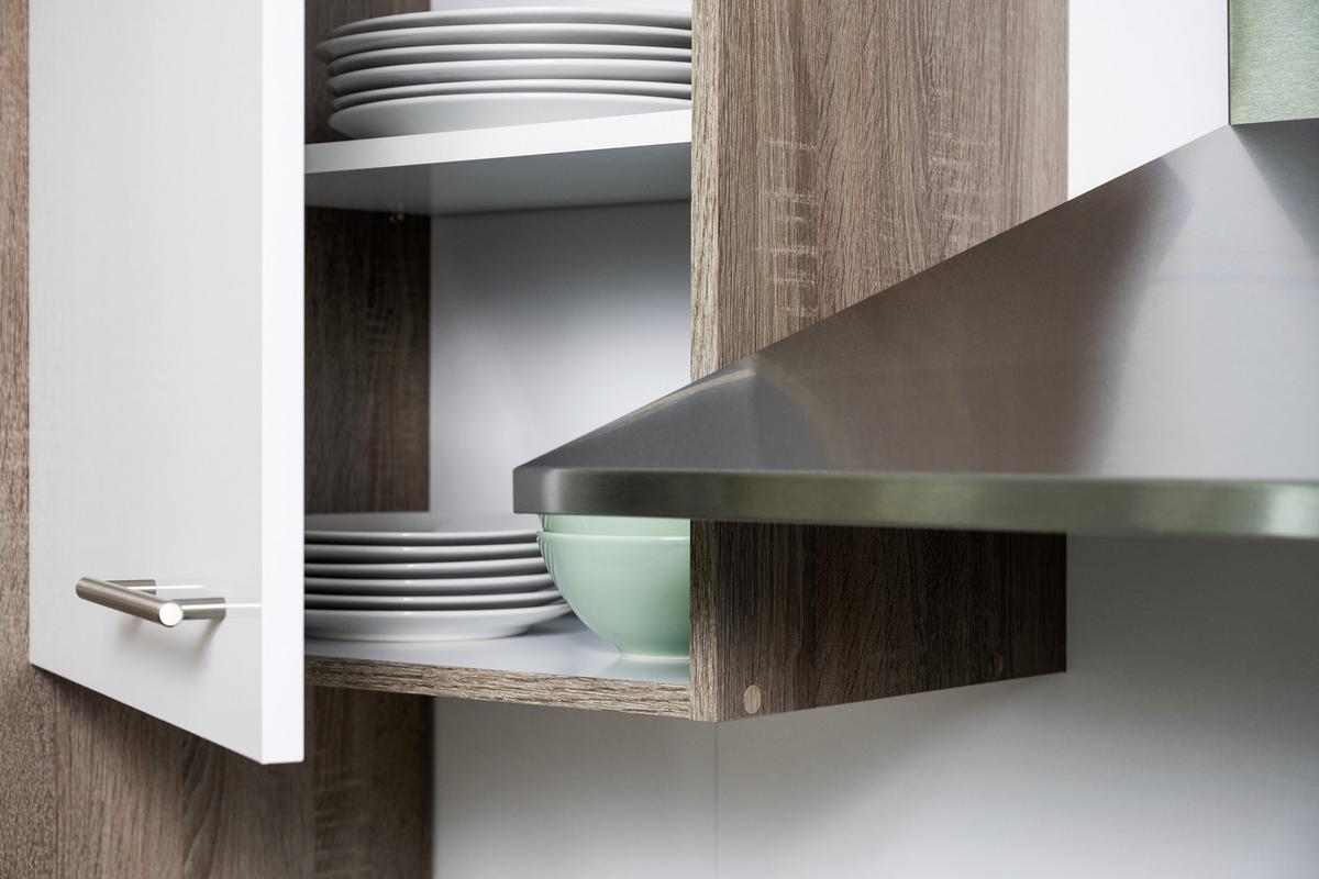 Küchenzeile mit Geräten B: 360 cm Weiß/Eiche Dekor - Eichefarben/Weiß, Design, Holzwerkstoff (360cm) - Respekta