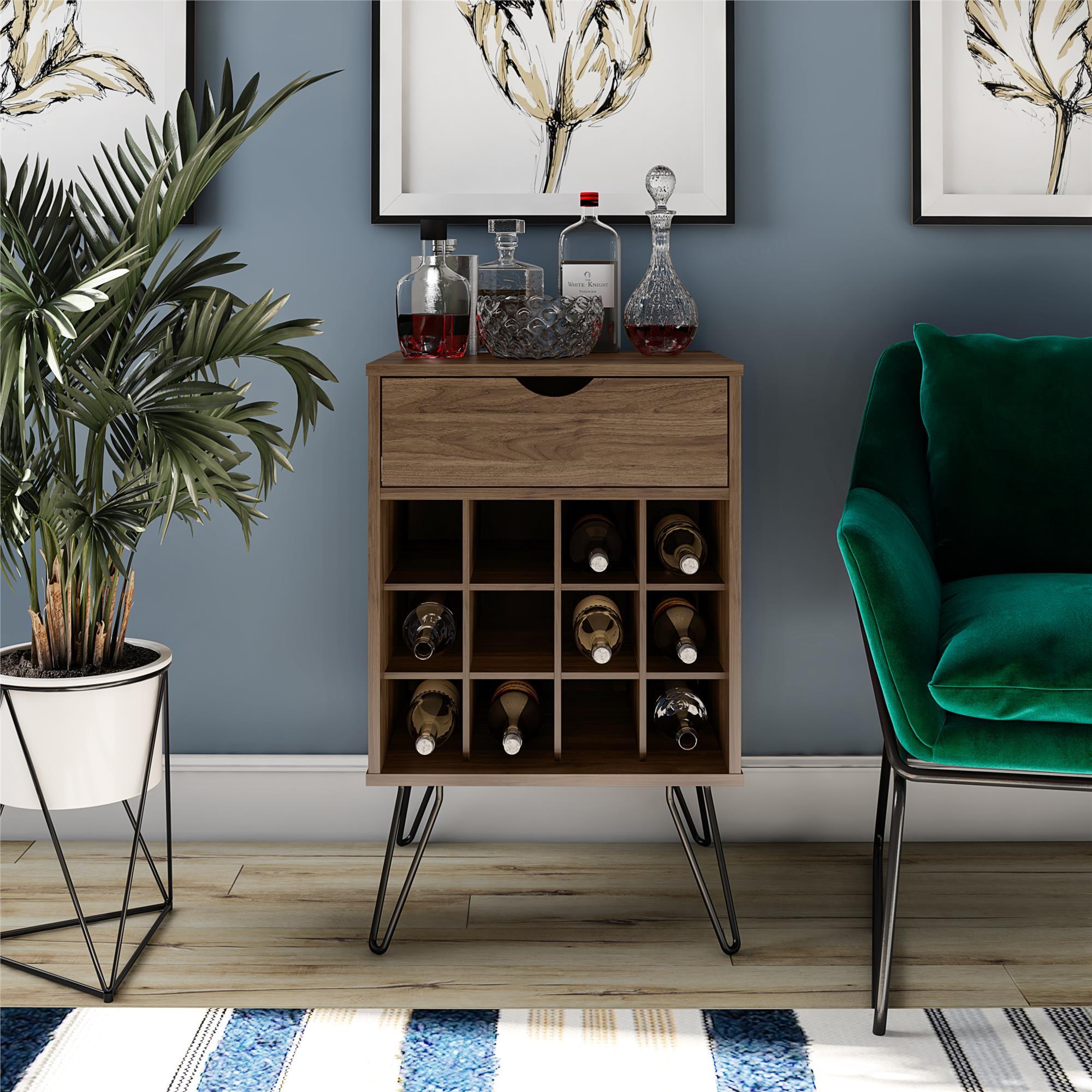 Weinregal Concord Walnussfarben H: 80 cm - Walnussfarben/Schwarz, Design, Holzwerkstoff/Metall (51/80/45cm) - MID.YOU