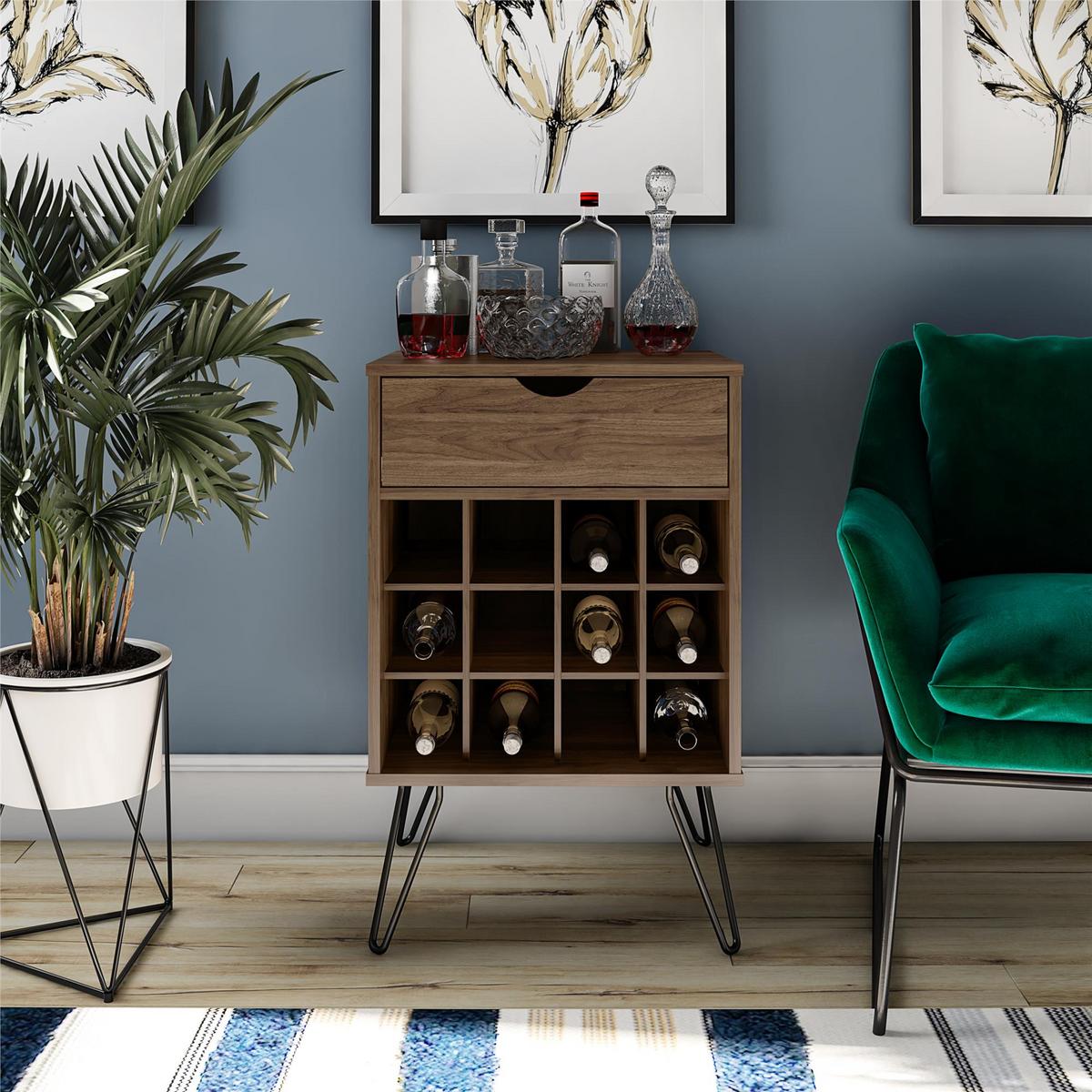 Weinregal Concord Walnussfarben H: 80 cm - Walnussfarben/Schwarz, Design, Holzwerkstoff/Metall (51/80/45cm) - MID.YOU