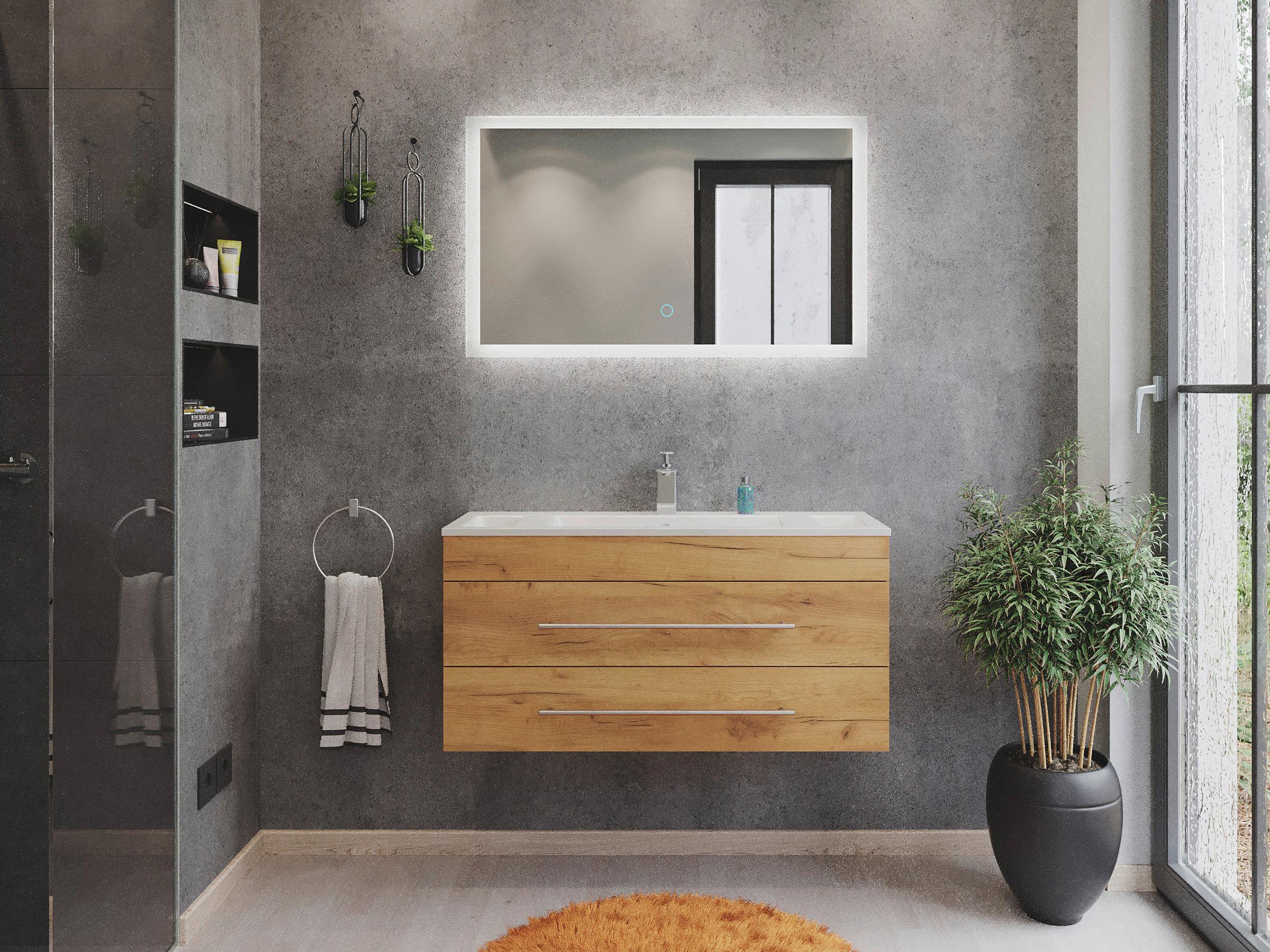 Badezimmer Portus Eiche Dekor B: 100 Cm - Eichefarben/Weiß, MODERN, Keramik/Holzwerkstoff (100cm) - MID.YOU