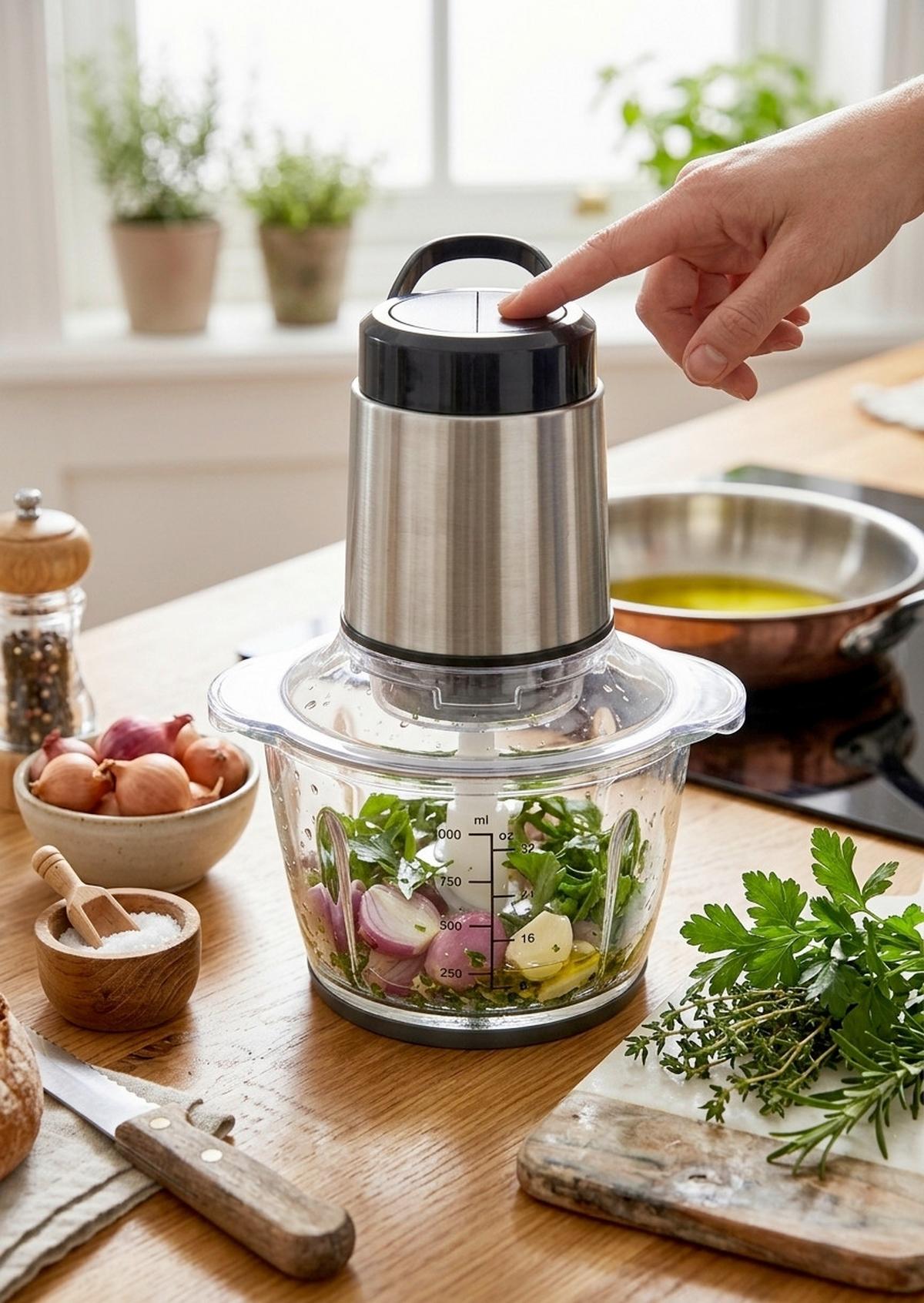 Universalzerkleinerer 300W 1200ml - Klar/Edelstahlfarben, KONVENTIONELL, Glas/Kunststoff (19,5/15,5/24,5cm) - Bono