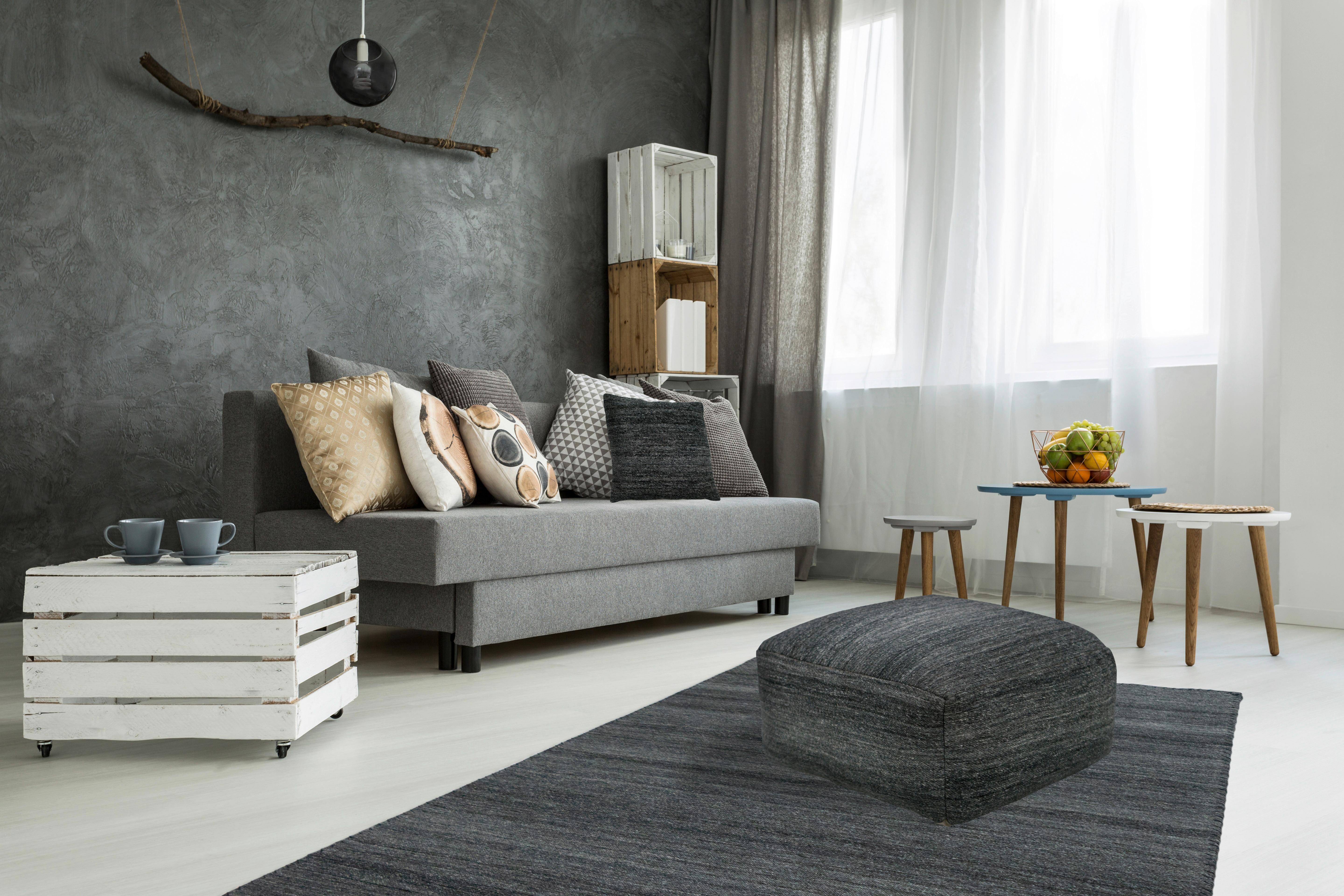 Pouf Phoenix, Anthrazit B: 45 cm - Anthrazit, Design, Textil (45/46/45cm) - Kayoom