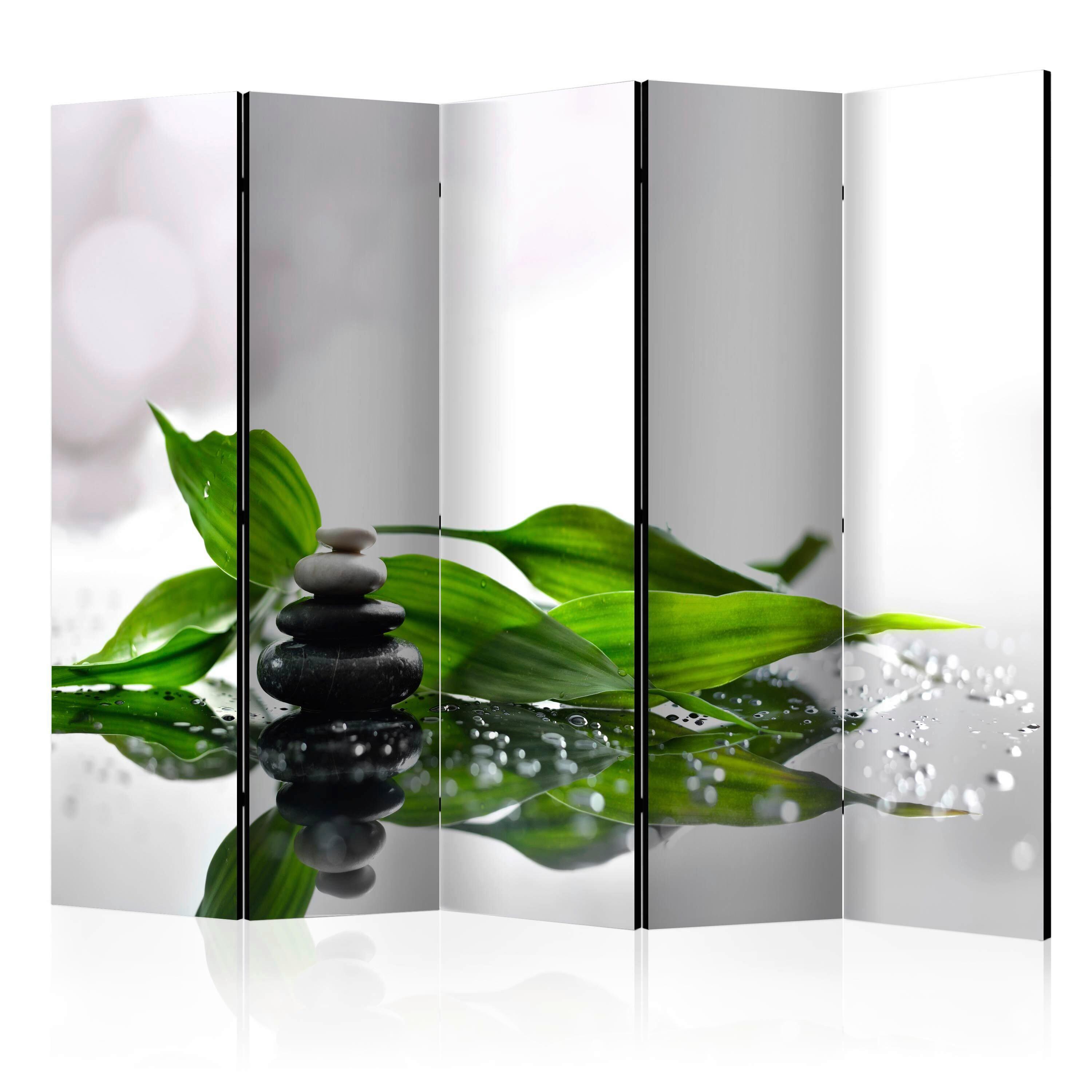 JEDNOSTRANNÝ PARAVÁN ZEN II - šedá/zelená, Basics, dřevo/textil (225/172/3cm) - artgeist