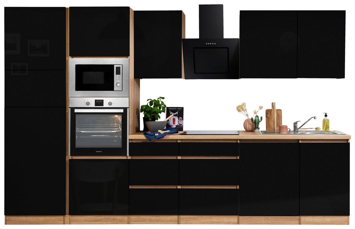 Küchenblock Lorena Küchenblock 345 Cm - Schwarz Hochglanz/Eichefarben, Basics, Holzwerkstoff (345cm) - Respekta
