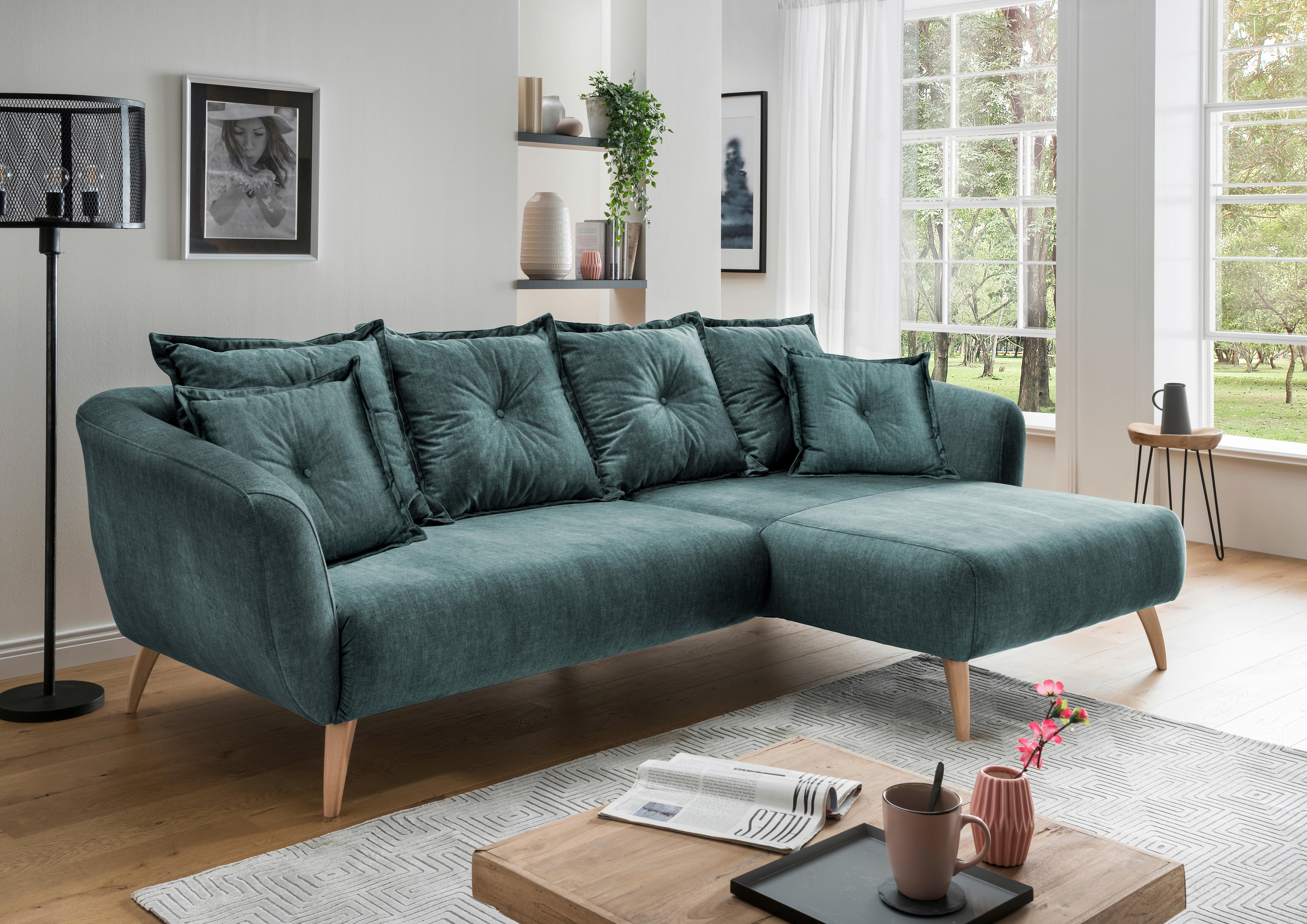 Ecksofa Baggio Blau/Grün S: 277/162 cm - Blau/Buchefarben, MODERN, Holz/Textil (277/162cm) - Livetastic