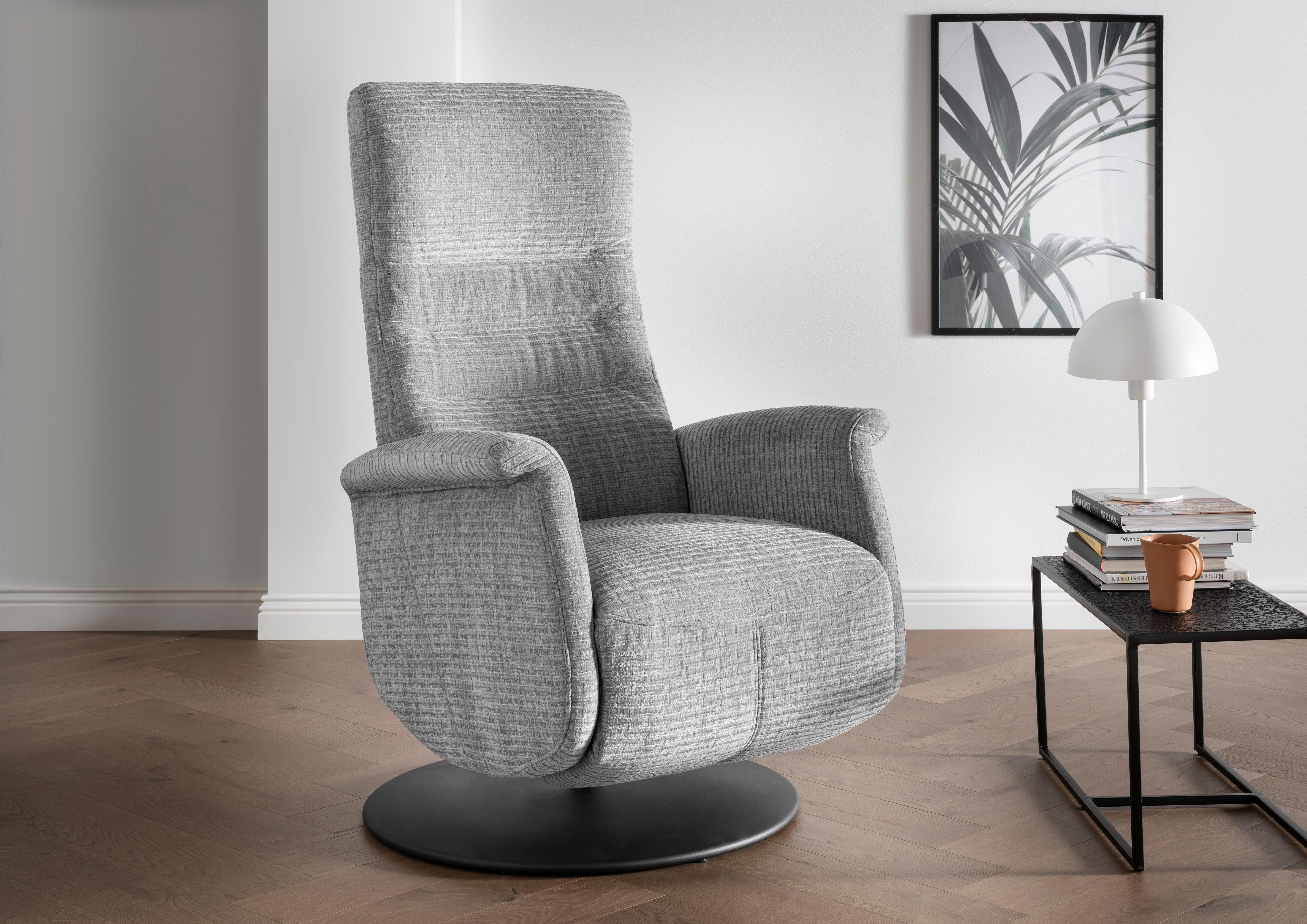 Relaxsessel Latina Grau 360 Grad drehbar, B: 72 cm - Schwarz/Grau, MODERN, Textil (72/118/85-165cm) - Livetastic