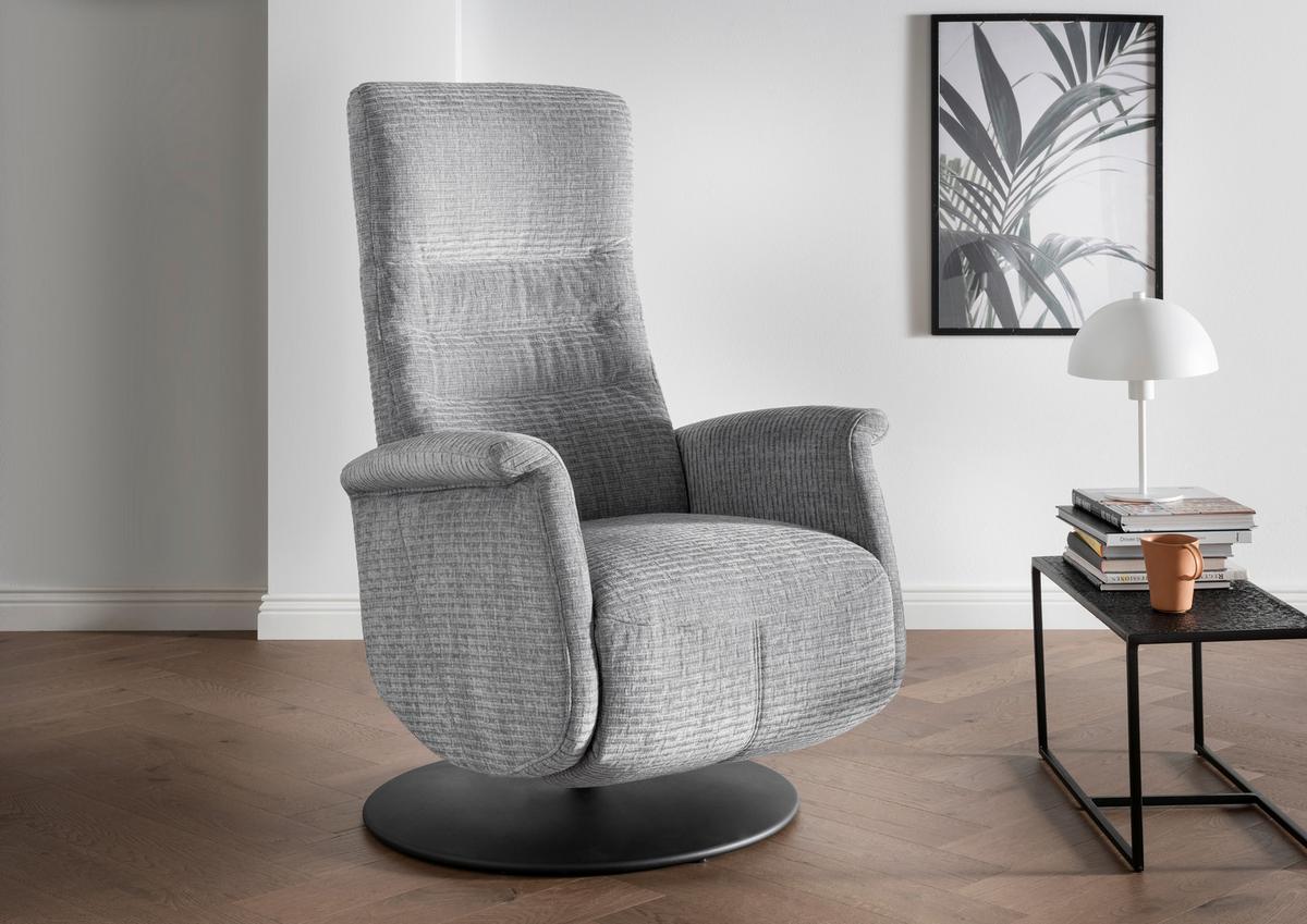 Relaxsessel Latina Grau 360 Grad drehbar, B: 72 cm - Schwarz/Grau, MODERN, Textil (72/118/85-165cm) - Livetastic