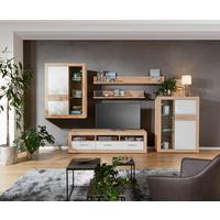 Wohnkombination 5 -teilig. Malta, San Remo Hell/weiß - Eichefarben/Weiß, MODERN, Glas/Holzwerkstoff (329/197/42cm)