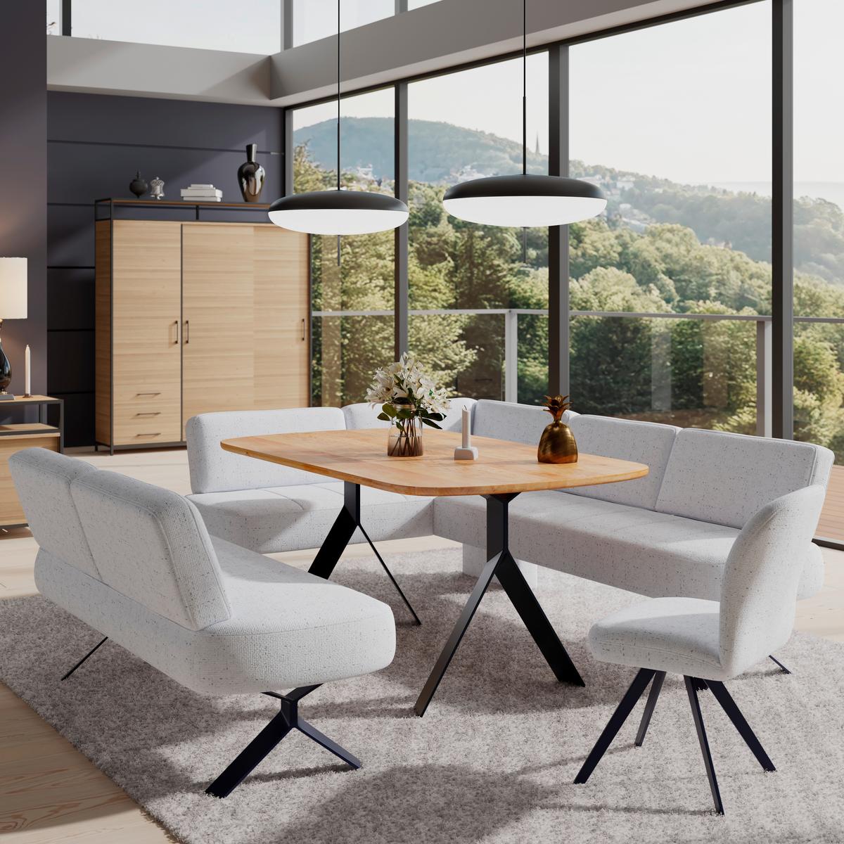 Eckbank weiß/Metallbeine Ulmo 176x248cm - Schwarz/Weiß, MODERN, Textil/Metall (176/248cm)
