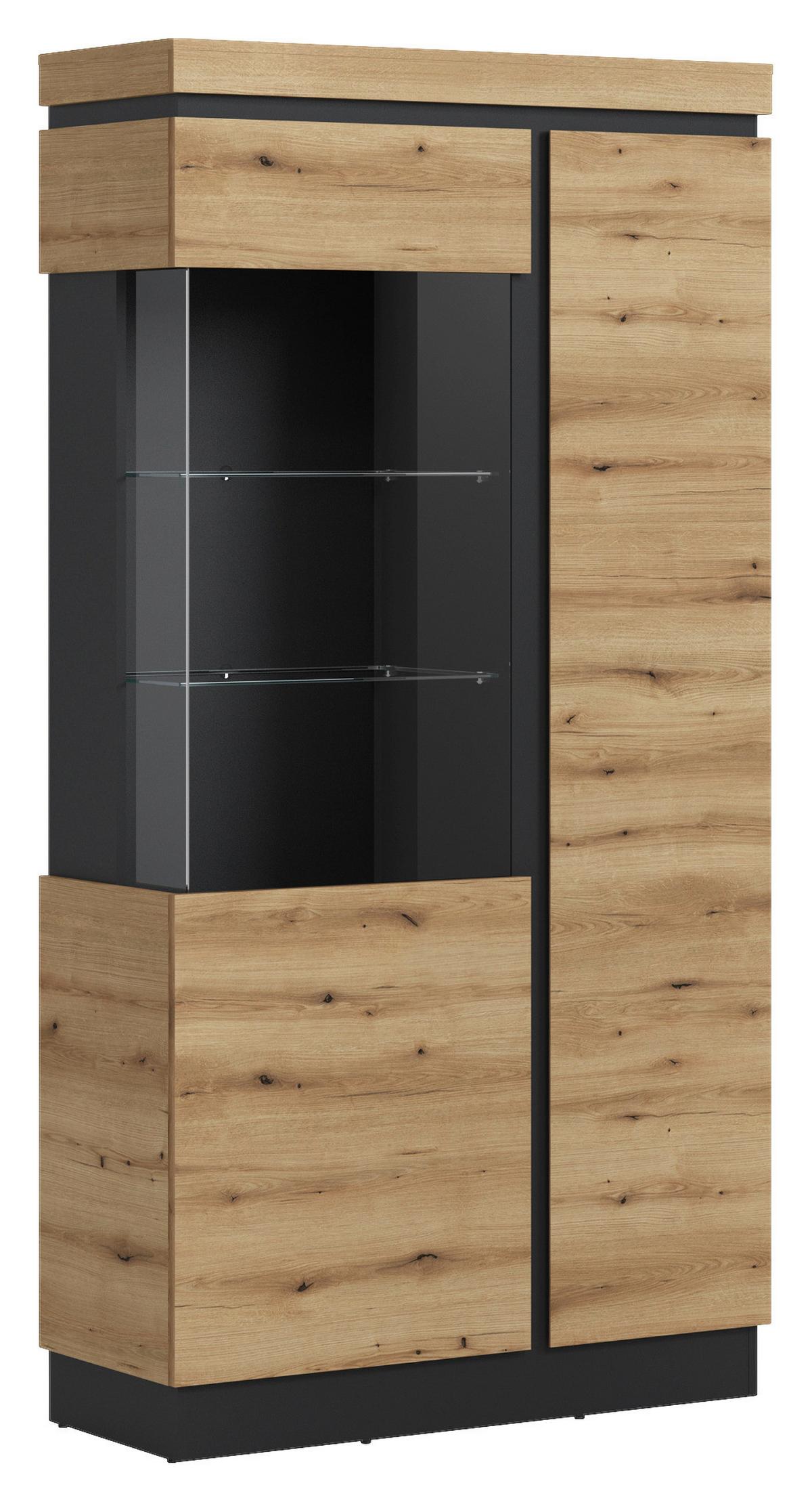 Vitrin Corte - tölgyfa színű/szürke, Trend, faalapú anyag/Üveg (103,6/200,5/40cm)