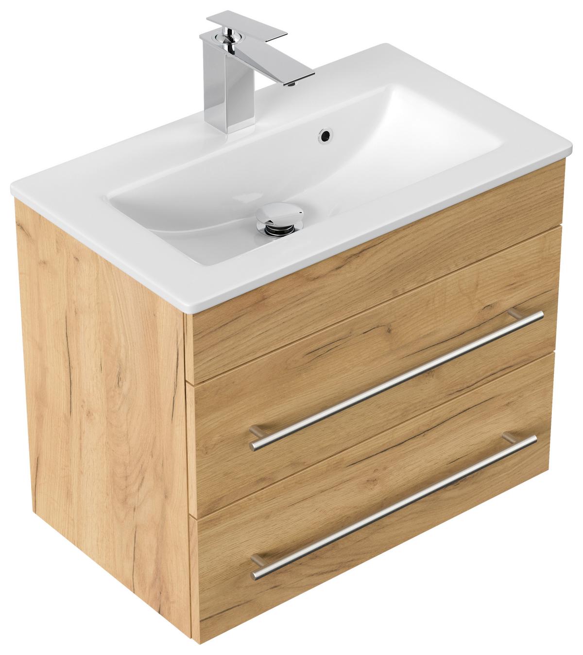 Badezimmer Portus Eiche Dekor B: 60,6 cm - Eichefarben/Weiß, MODERN, Keramik/Holzwerkstoff (60,6cm) - MID.YOU