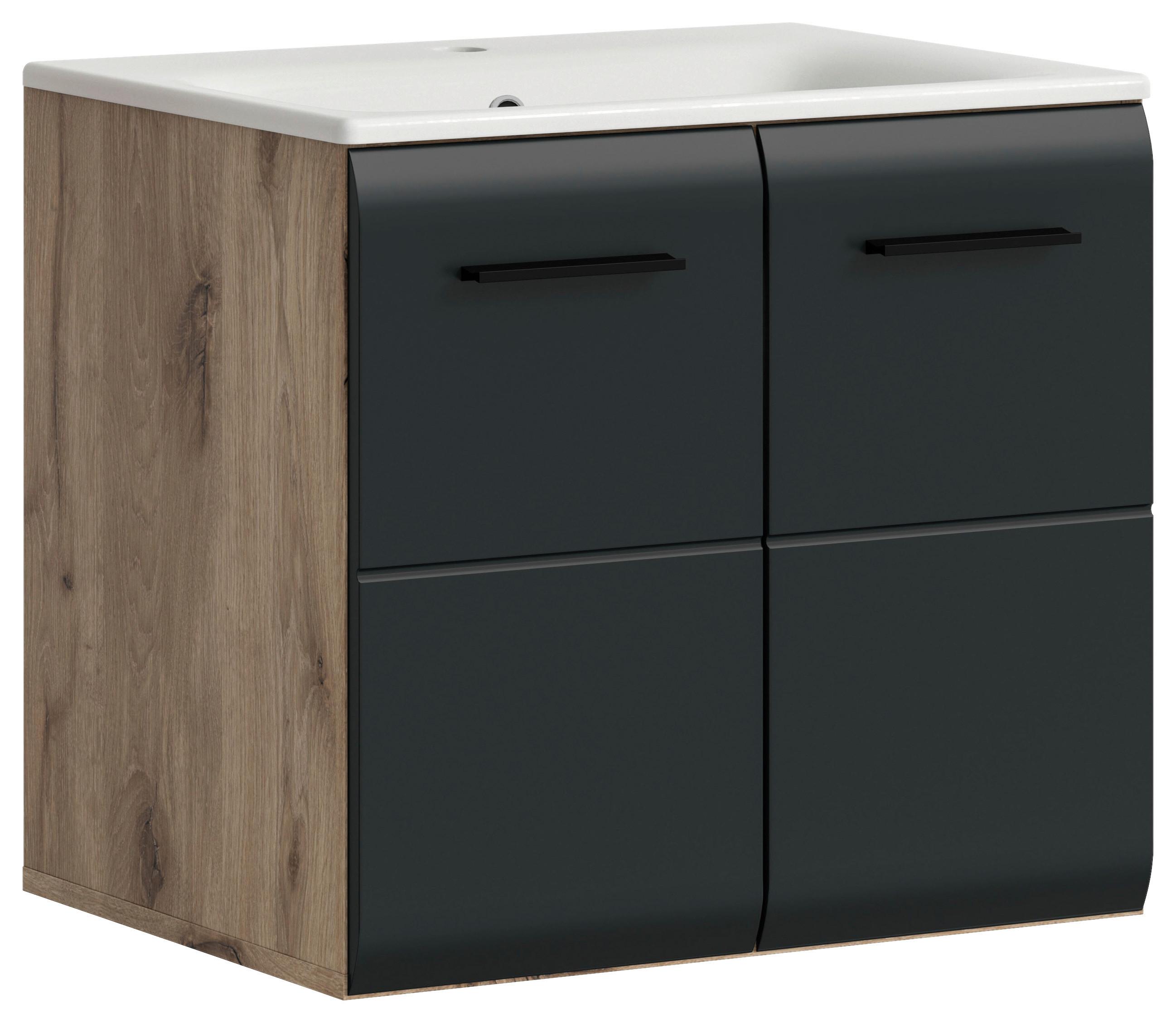 Waschtischkombi Ice Schwarz/Eiche Dekor B: 60cm - Eiche dunkel/Schwarz, Basics, Keramik/Holzwerkstoff (60cm) - MID.YOU