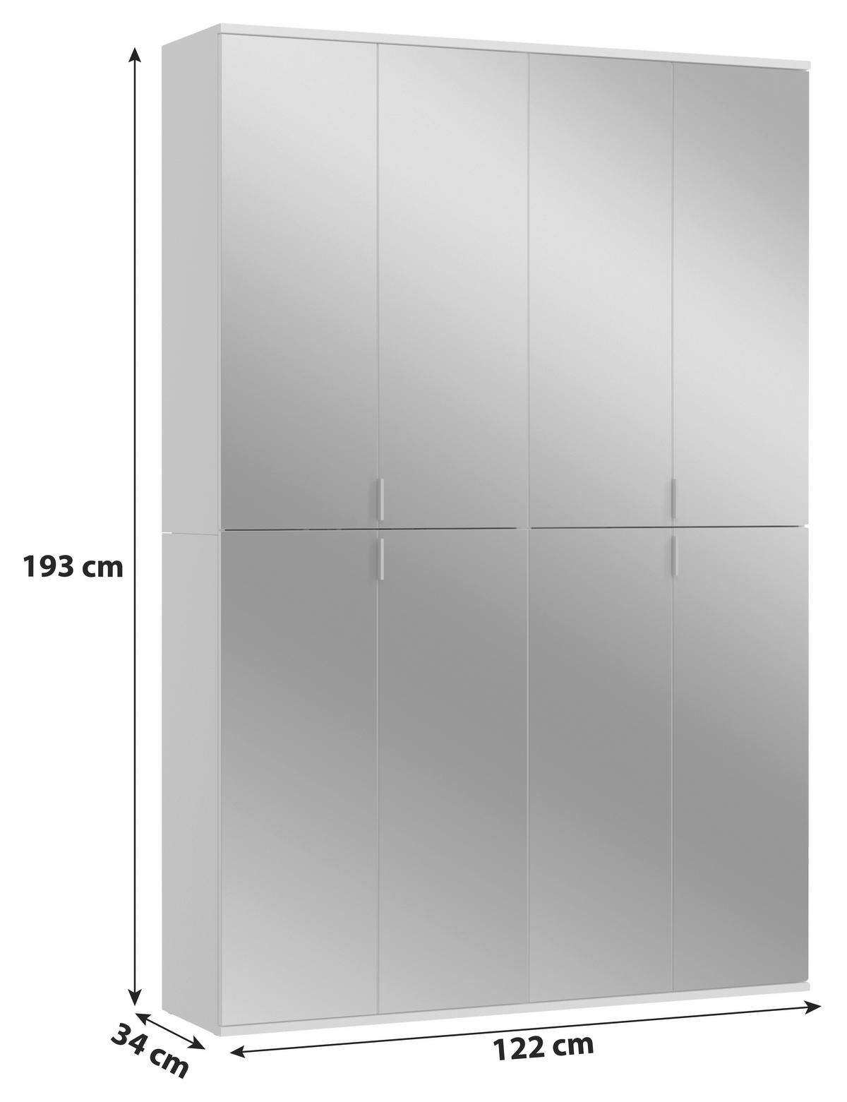 Drehtürenschrank Projekt X Weiß B: 122 cm - Weiß, MODERN, Glas/Holzwerkstoff (122/193/34cm) - MID.YOU