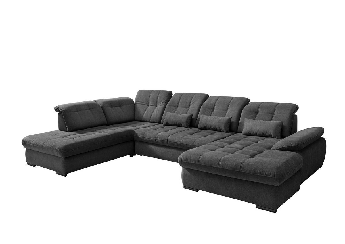 Wohnlandschaft Mit Bettkasten Rigatti Anthrazit B: 387 Cm - Anthrazit/Schwarz, MODERN, Textil (252/387/184cm) - Livetastic