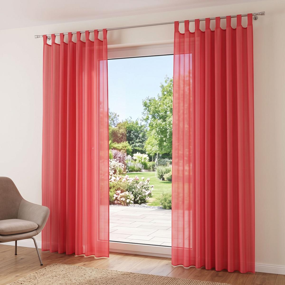 Vorhang mit Schlaufen und Band Utila 140x245 cm Rot - Rot, KONVENTIONELL, Textil (140/245cm) - Ondega