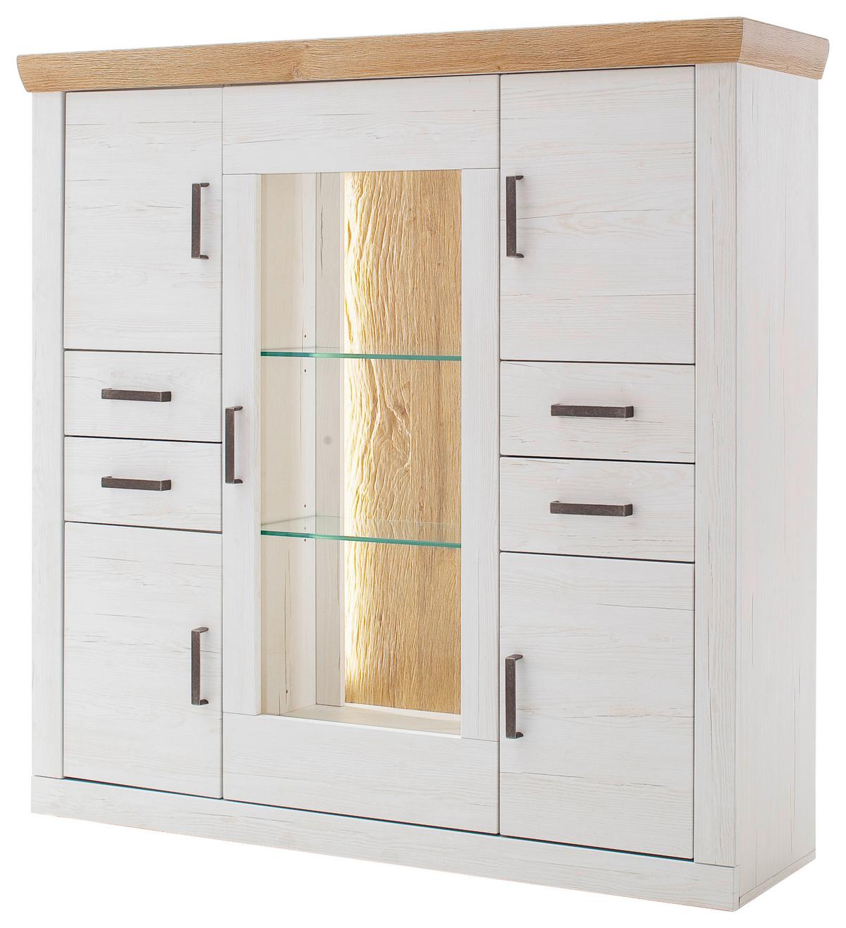 Highboard B: 142 cm Madrdi Eiche-/Pinienfarben - Eichefarben/Schwarz, Design, Glas/Holzwerkstoff (142/142/40cm) - MID.YOU
