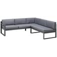 Loungegarnitur 4-Tlg. Rio aus Metall/Glas mit Kissen - Dunkelgrau/Anthrazit, MODERN, Glas/Textil (214/130cm) - Beldano