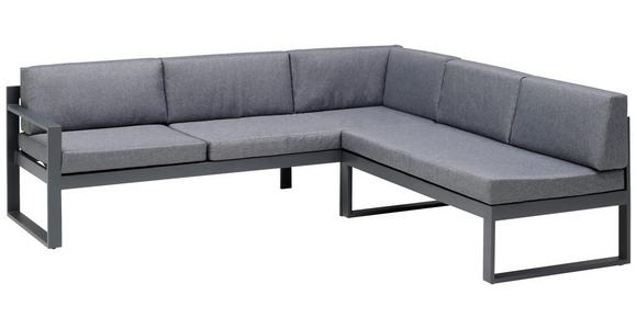 Loungegarnitur 4-Tlg. Rio aus Metall/Glas mit Kissen - Dunkelgrau/Anthrazit, MODERN, Glas/Textil (214/130cm) - Beldano