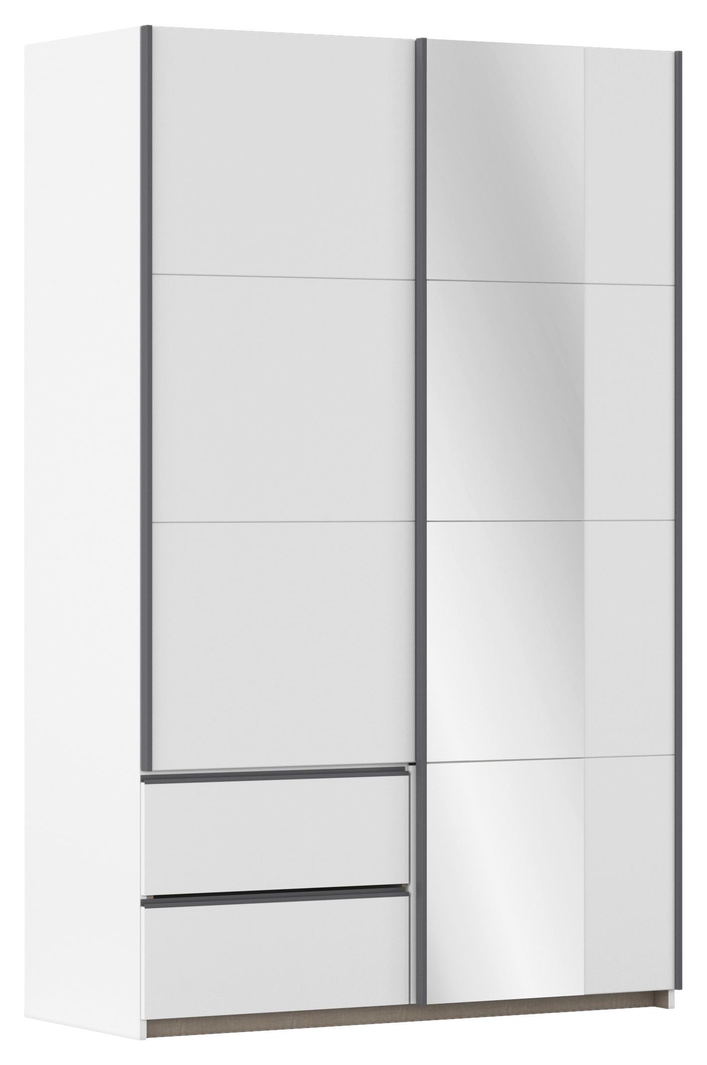 Schwebetürenschrank Stoke Weiß Metallic inkl.spiegel B:131cm - Weiß, MODERN, Holzwerkstoff (131/210/59cm) - Rauch Möbel